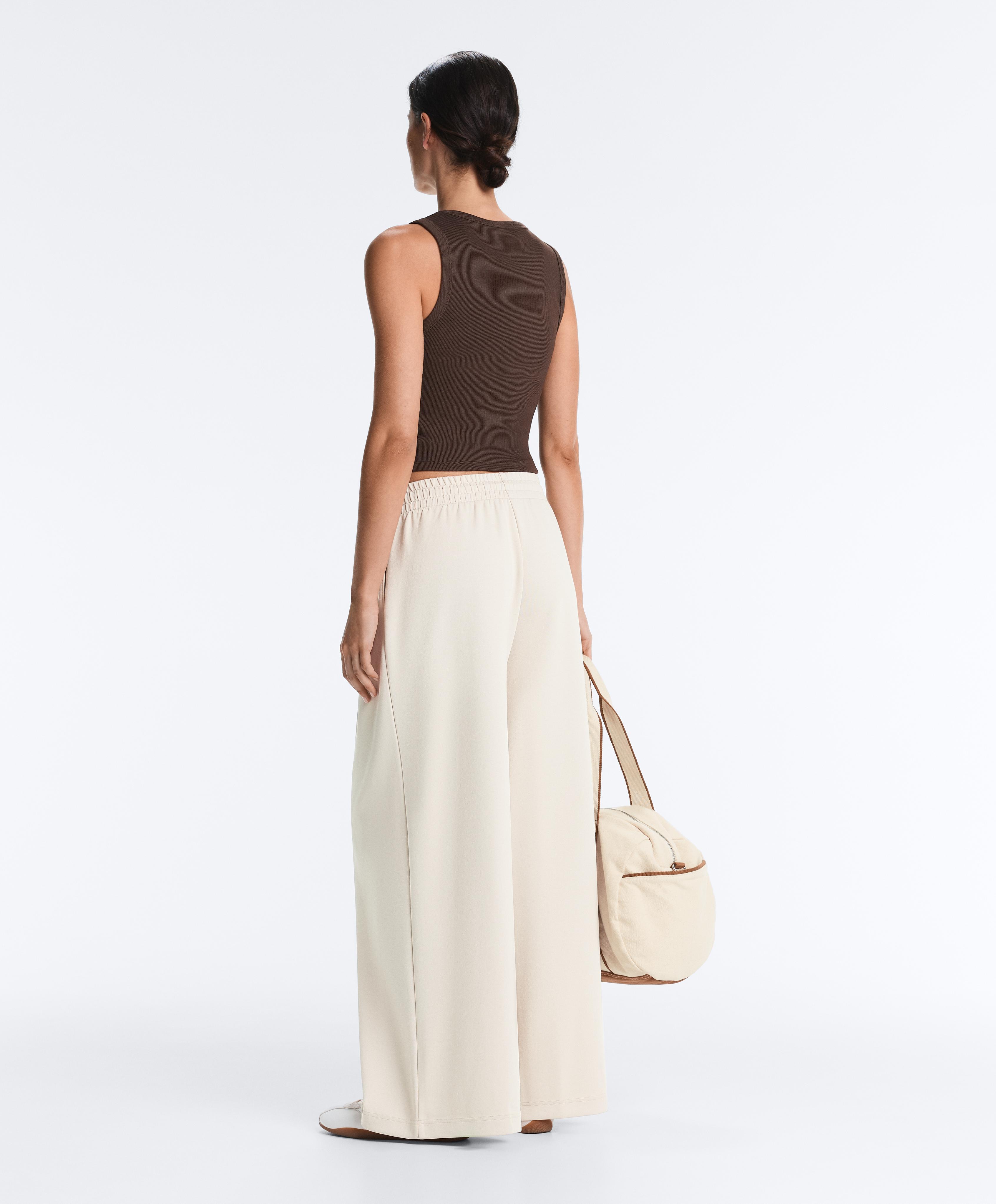 Wide-leg piqué pleat trousers with cotton — PALE MINK