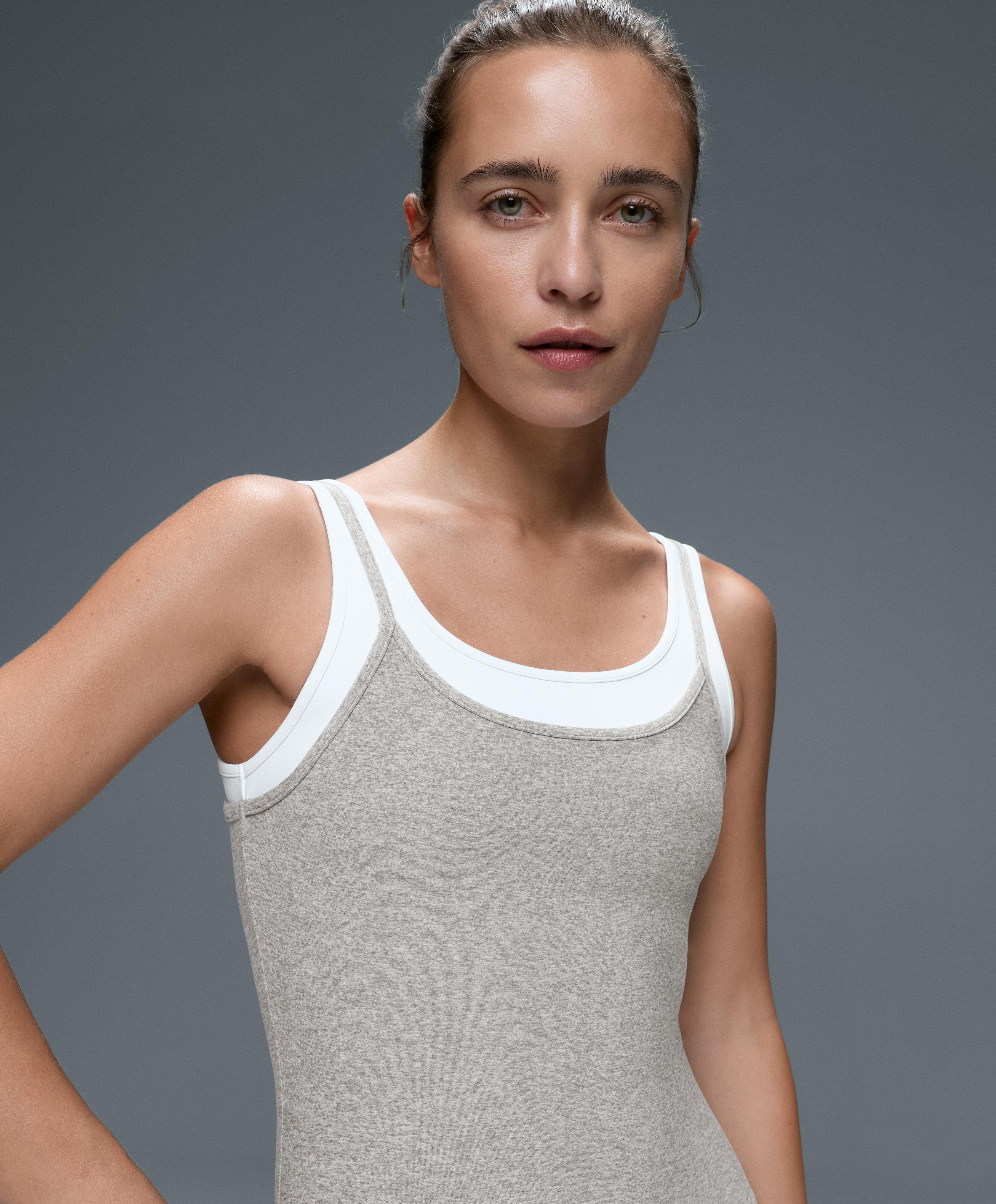 Comfortlux short jumpsuit with heathered overlay — GREY MELANGE