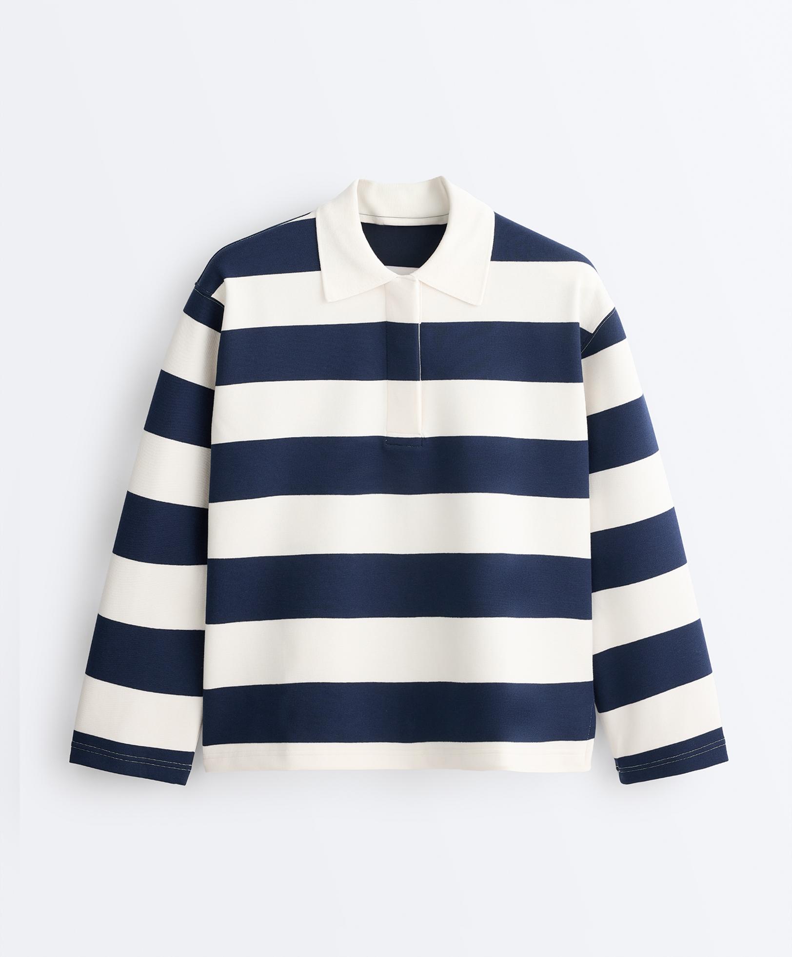 Jacquard cotton piqué polo shirt — NAVY BLUE