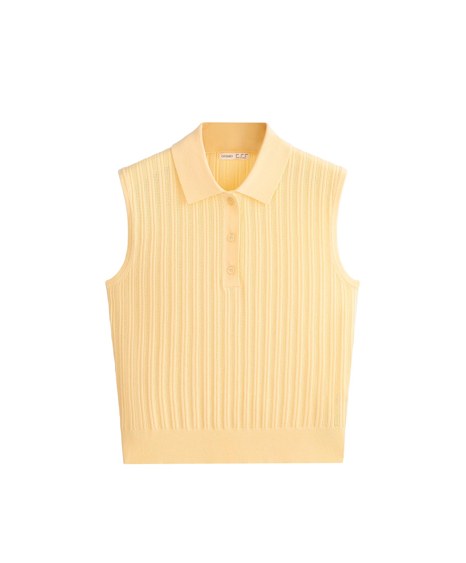 Sleeveless open knit jumper — MID-YELLOW
