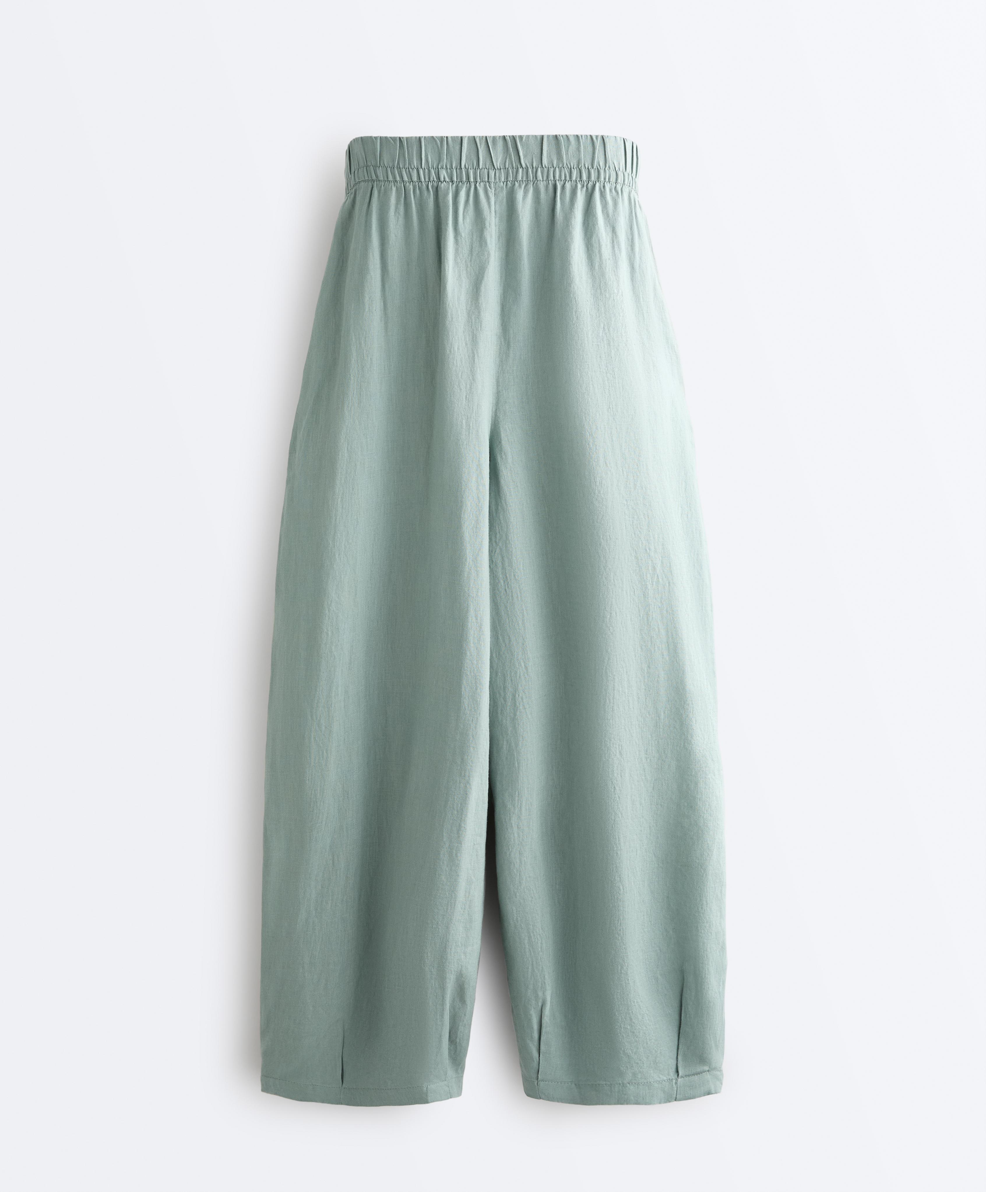 100% linen balloon trousers — AQUAMARINE