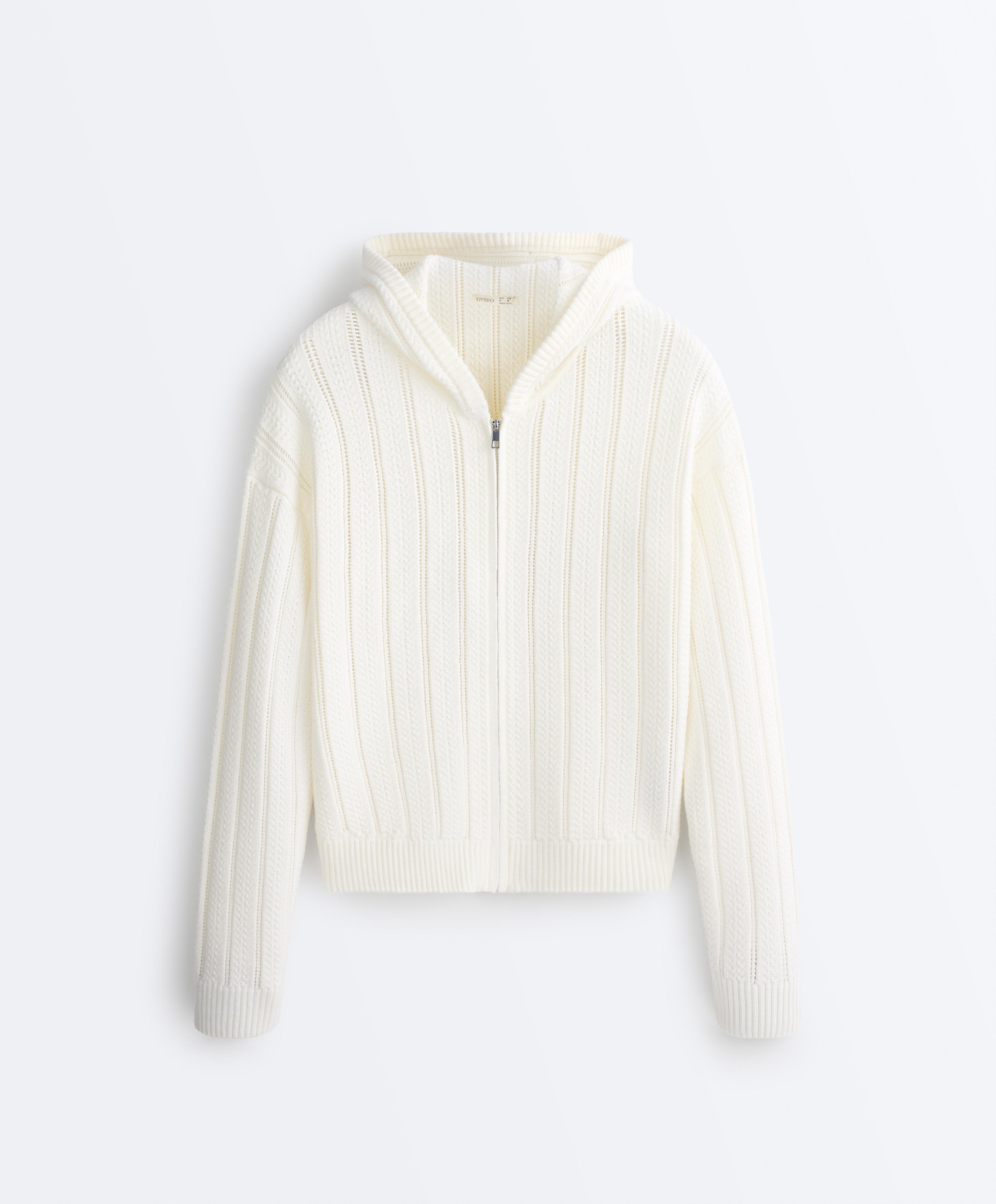 Openwork knit hooded jacket — WHITE
