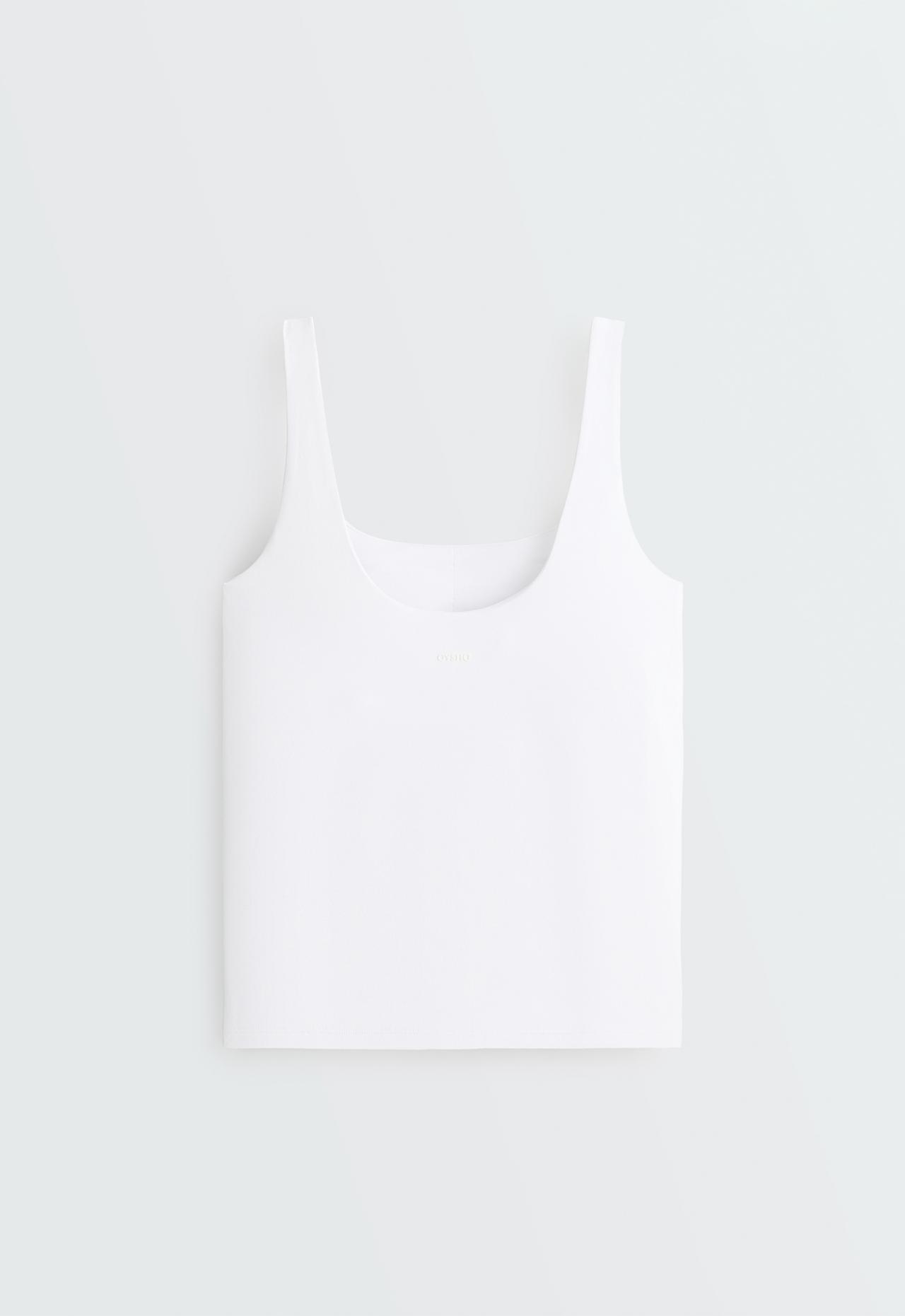 Long Comfortlux tank top, square neckline, neck — WHITE