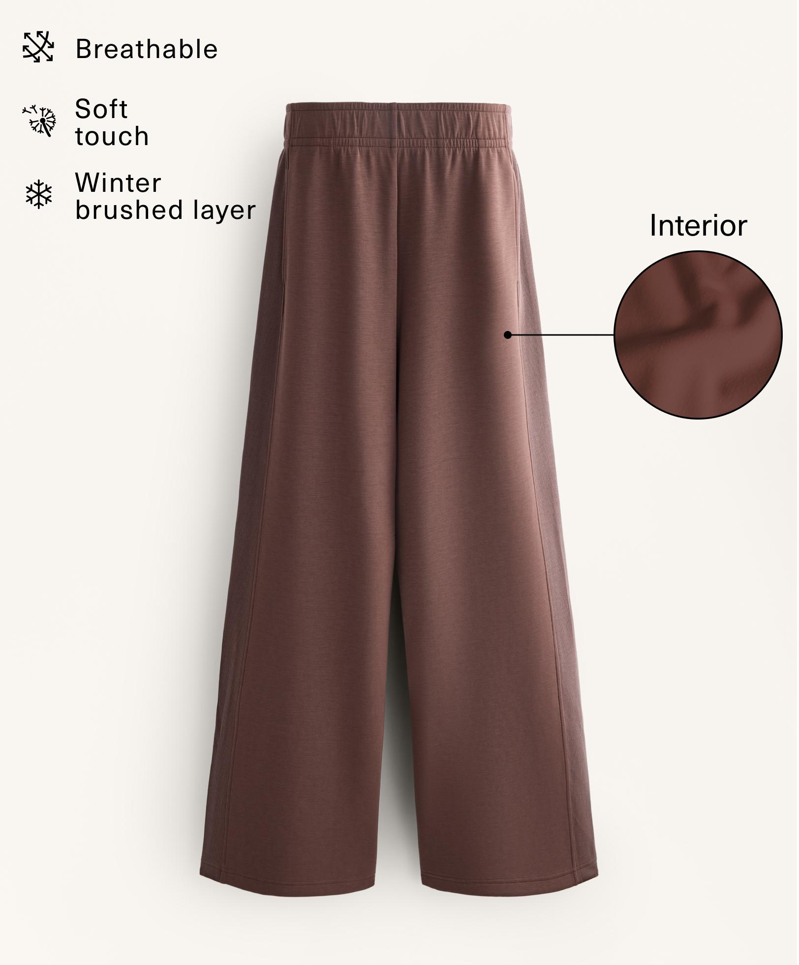 Wide-leg rib straight trousers with brushed modal Wide-leg rib straight trousers with brushed modal