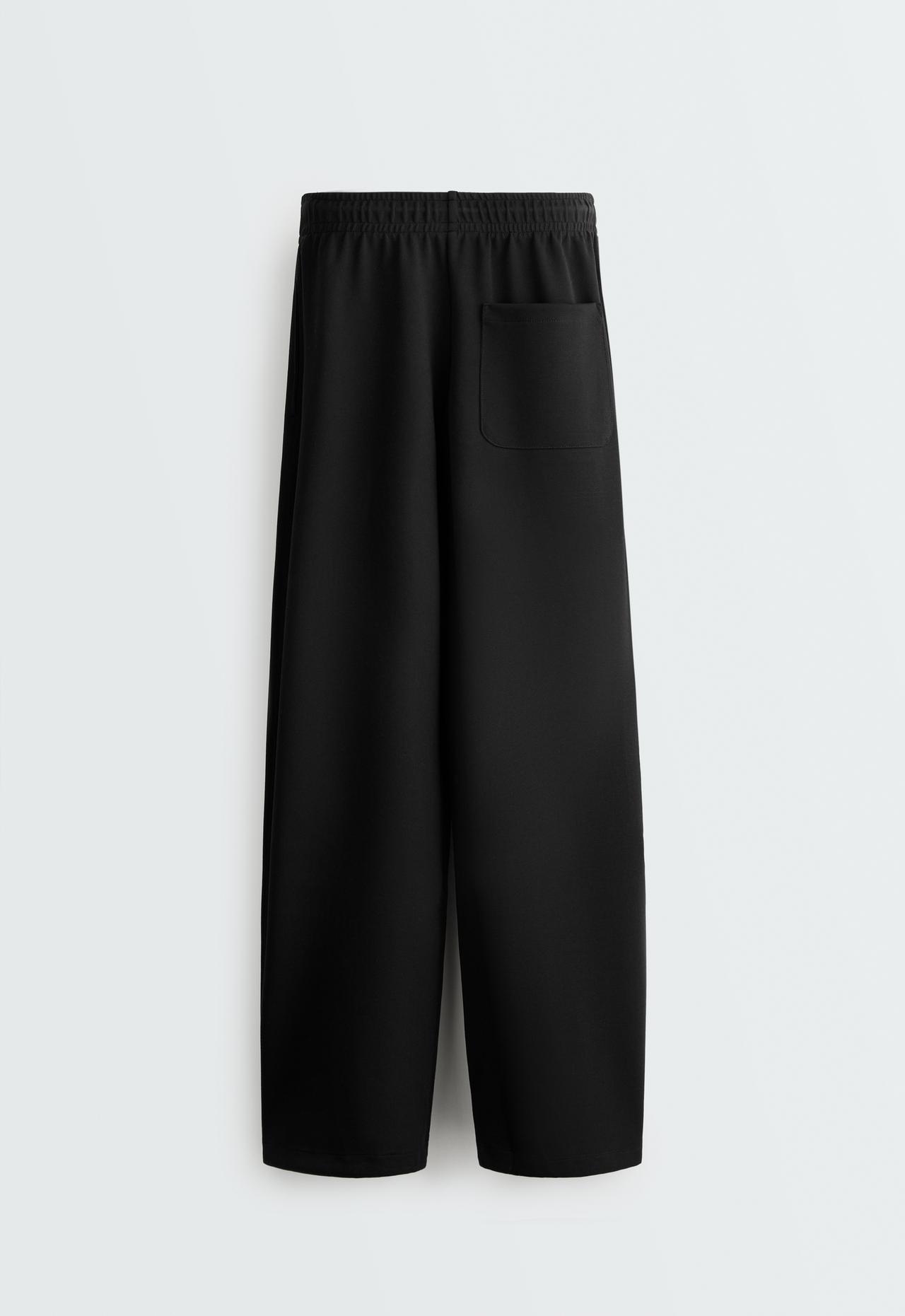 Cotton piqué straight-leg trousers — BLACK