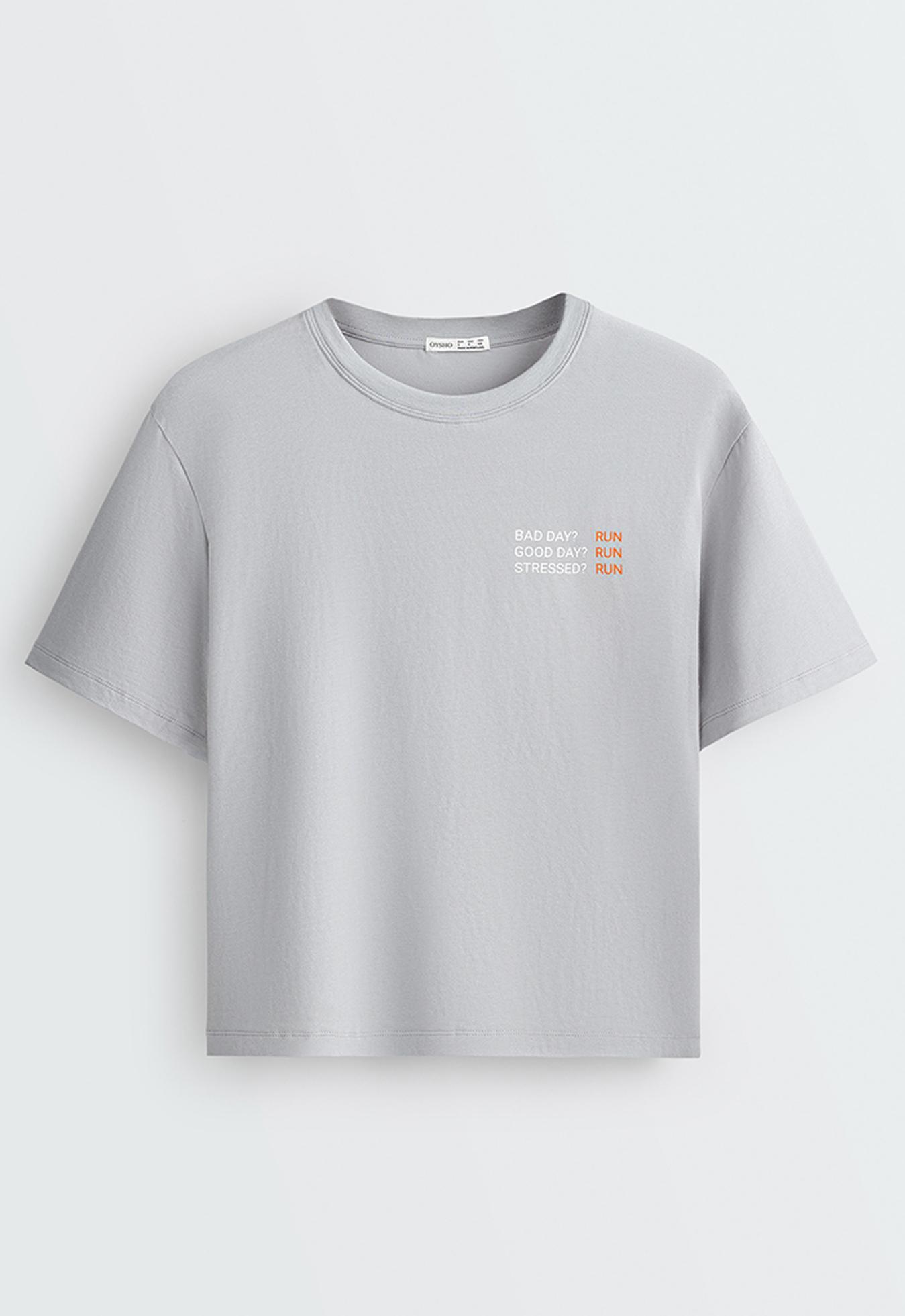 Boxy cotton blend slogan T-shirt — GREY