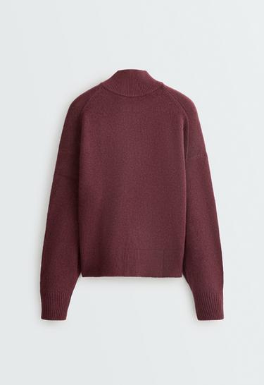 High-neck knit jumper with half-zip — BURGUNDY 6