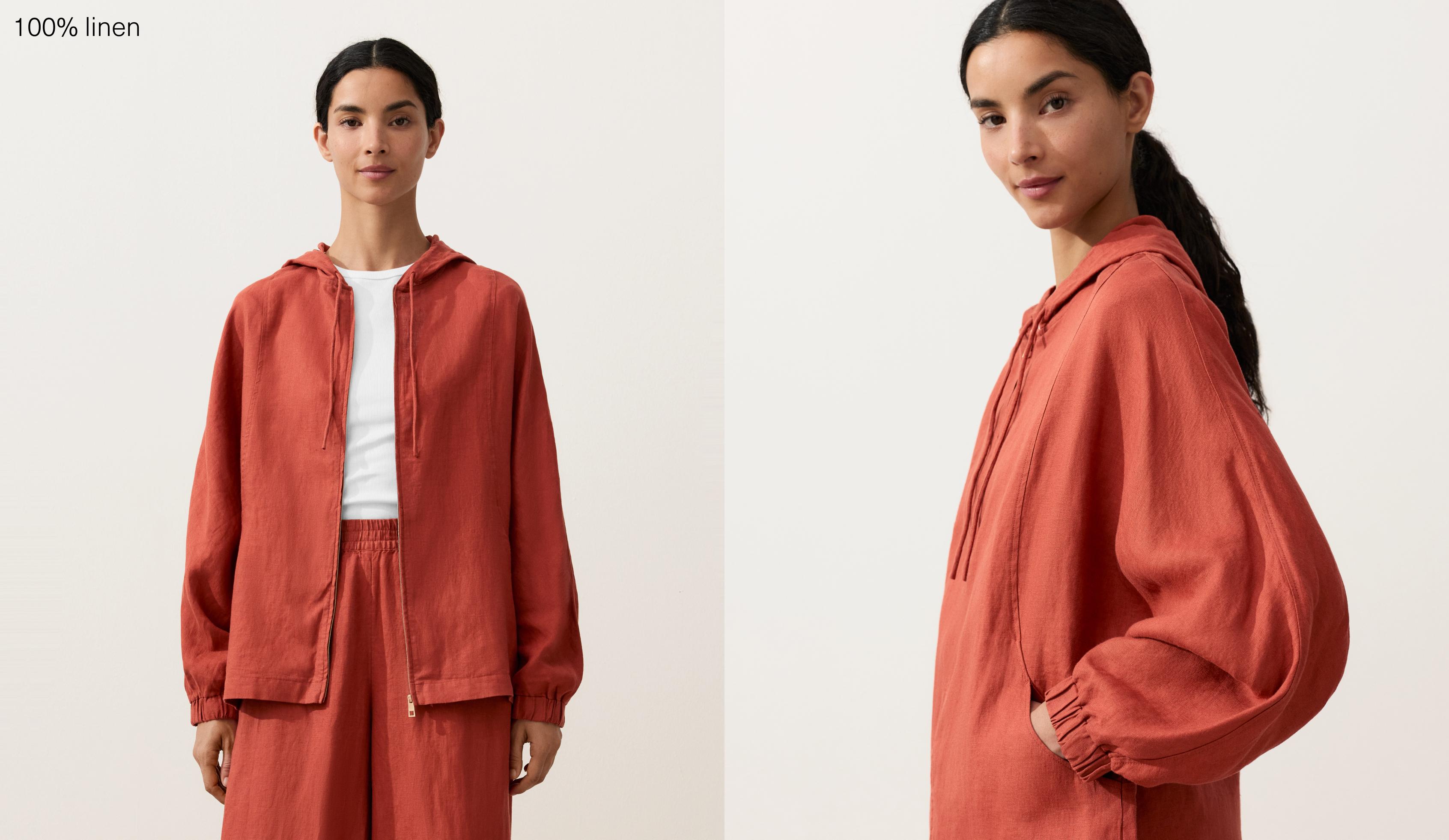 100% linen striped hooded jacket 100% linen striped hooded jacket