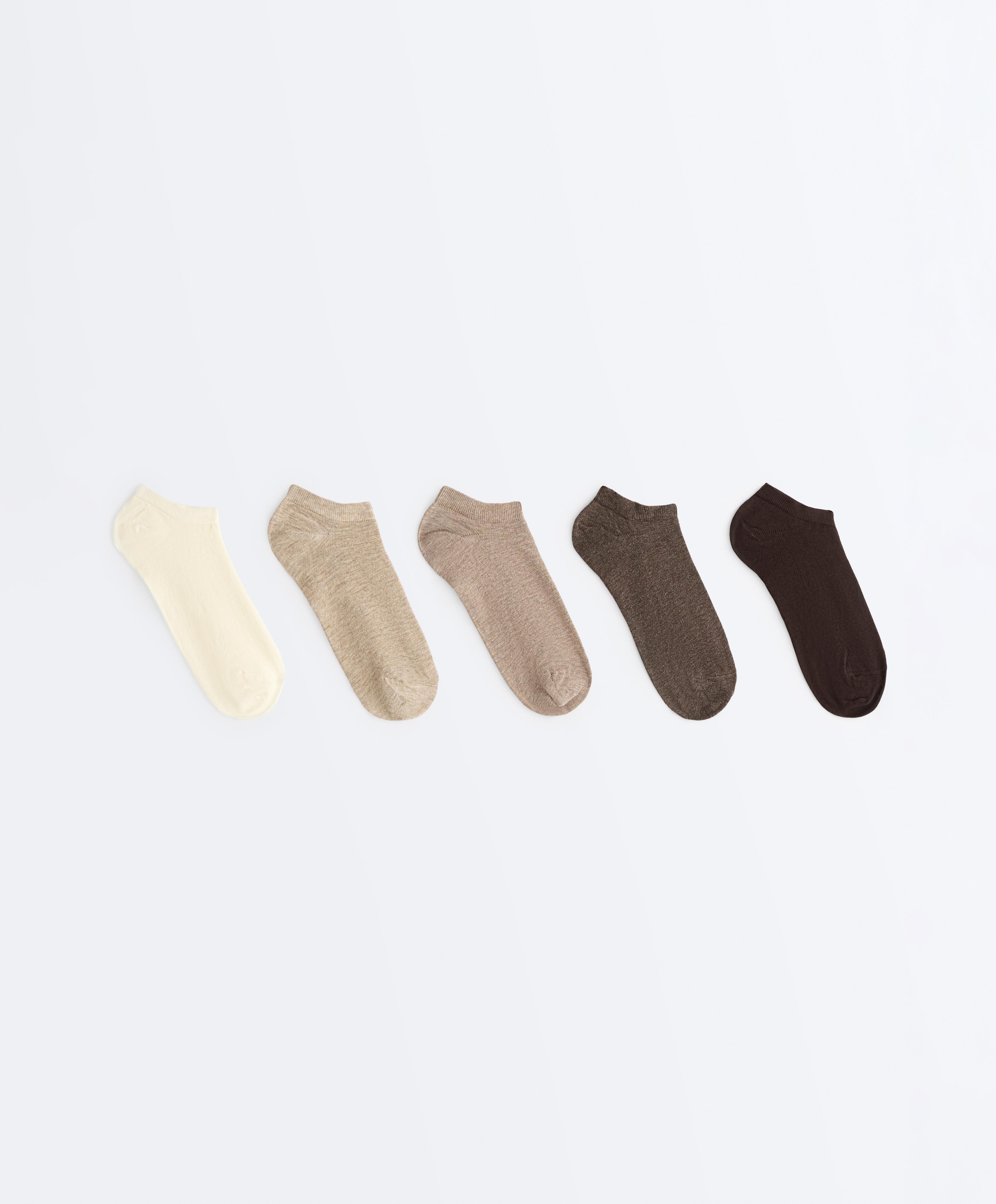 5 pairs of cotton-blend sneaker socks — SAND MELANGE
