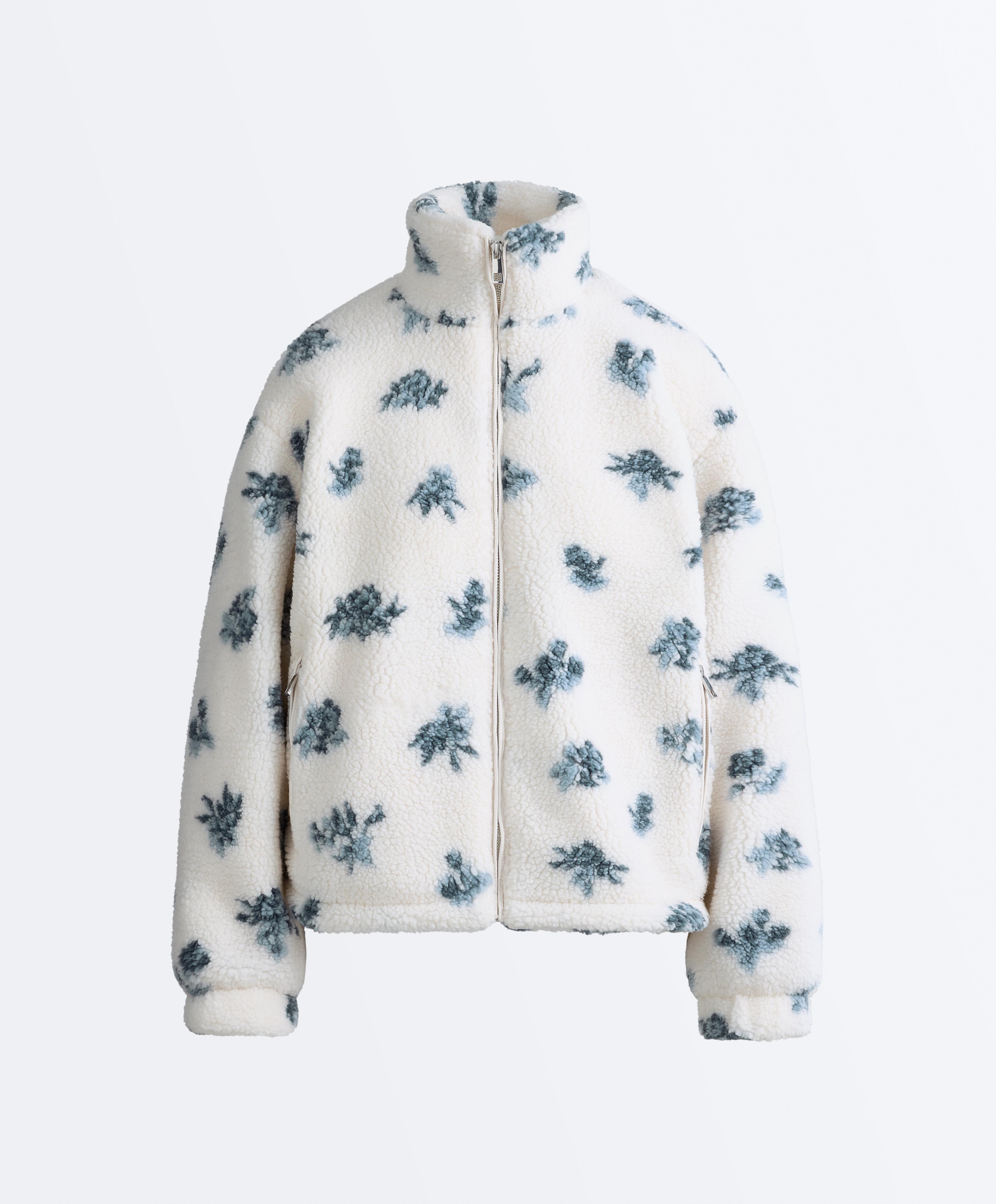 Floral faux-shearling jacket — DUSTY-BLUE