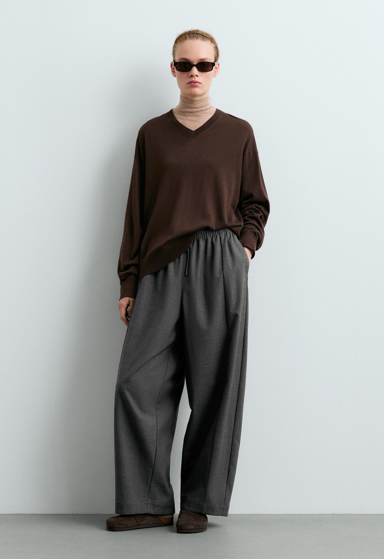 100% Merino wool knit jumper — DARK REDDISH‑BROWN