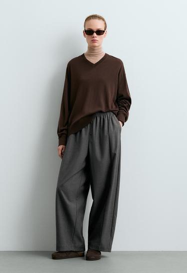 100% Merino wool knit jumper — DARK REDDISH‑BROWN 1