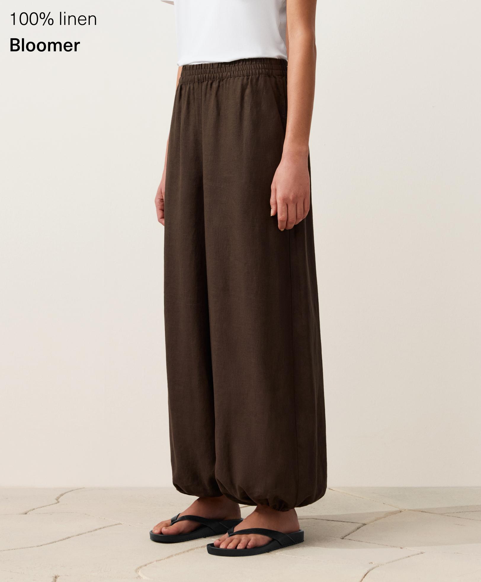 100% linen bloomer trousers — DARK BROWN