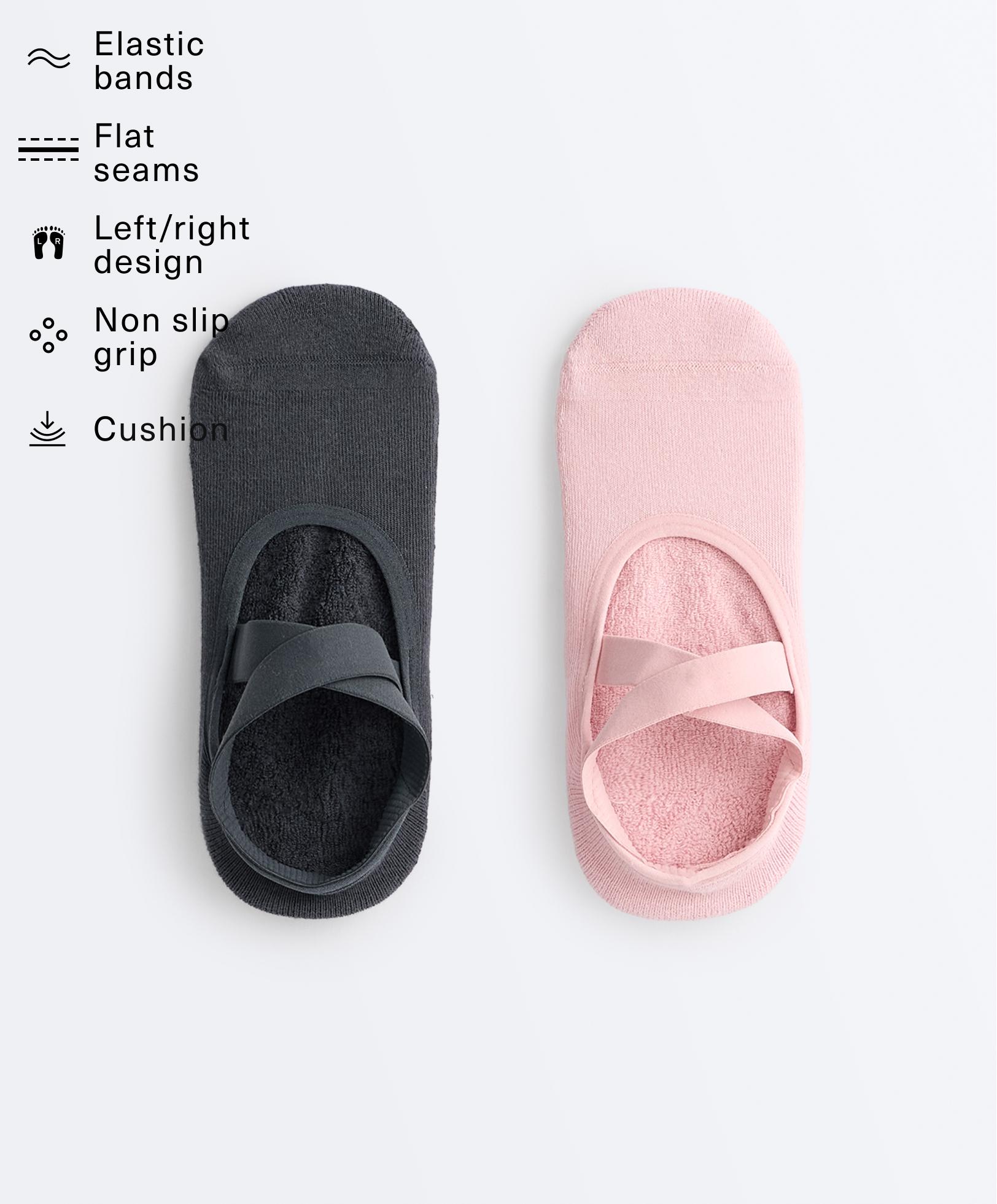 2 pairs of padded cotton blend yoga and Pilates socks with crossover straps 2 pairs of padded cotton blend yoga and Pilates socks with crossover straps