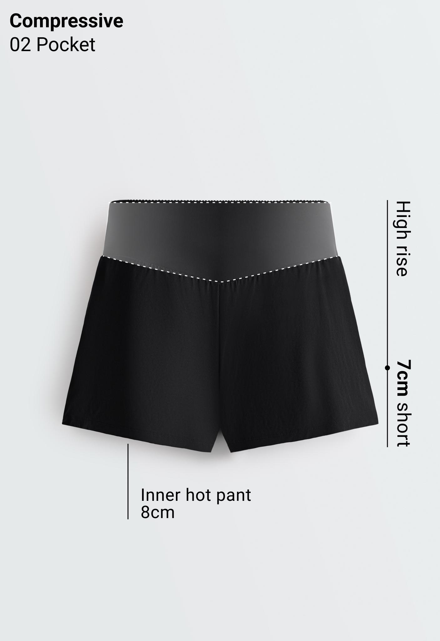 2-in-1 Compressive shorts with pocket — BLACK