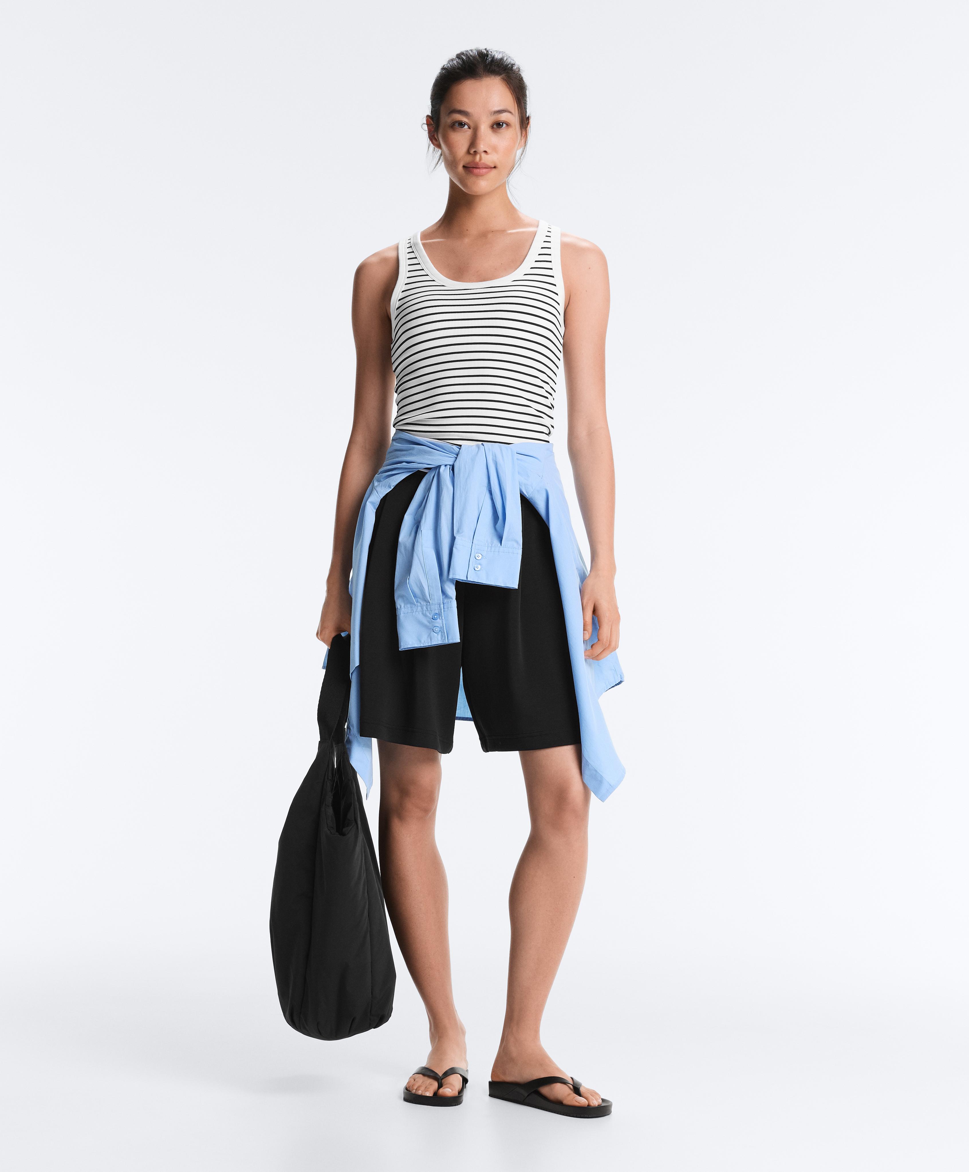 Long modal rib stripe tank top — BLACK