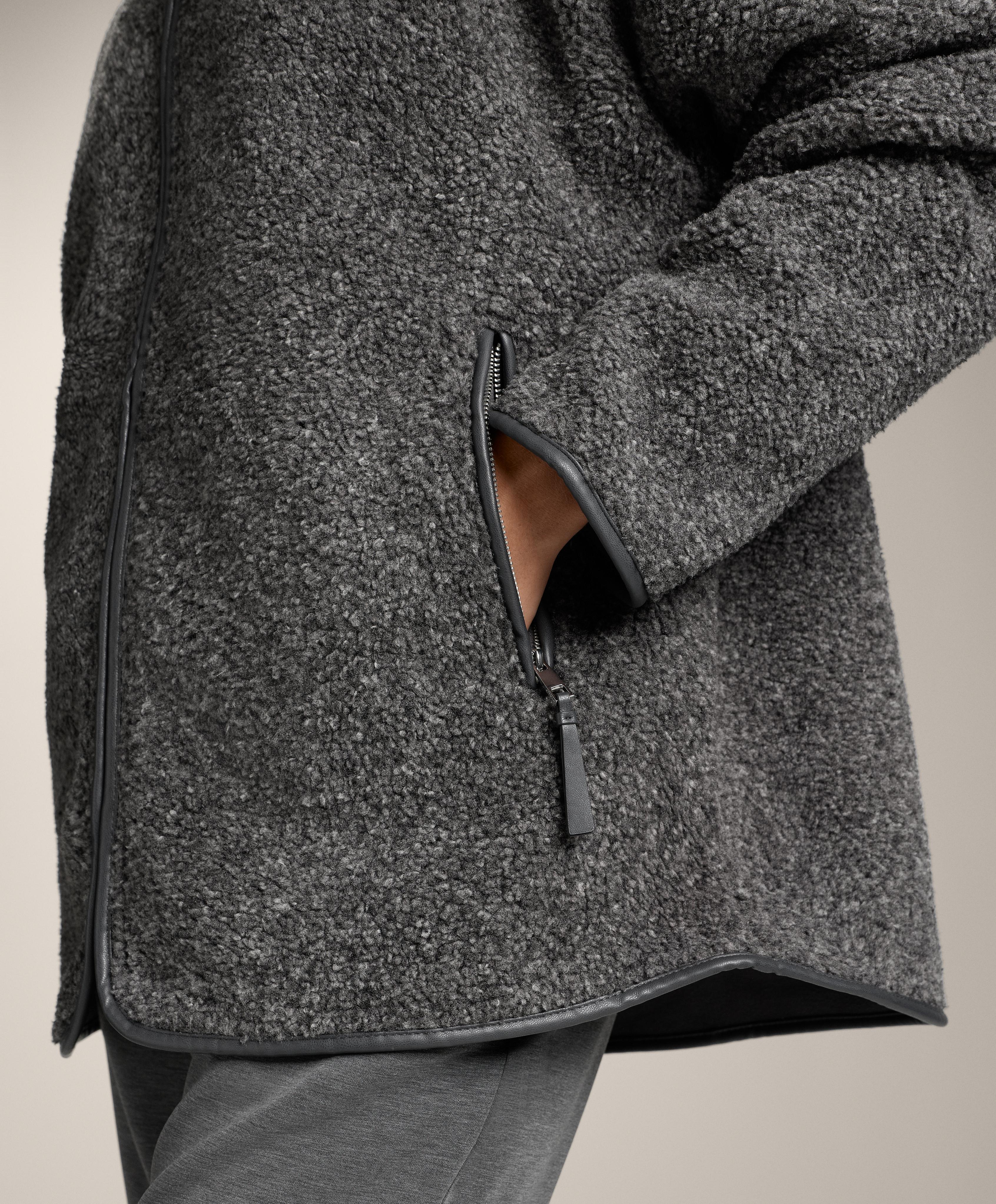 Oversize faux-shearling jacket with faux-fur lined hood — DARK-GREY MELANGE