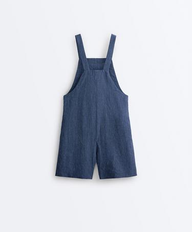Short strappy 100% linen jumpsuit — BLUE MELANGE 8