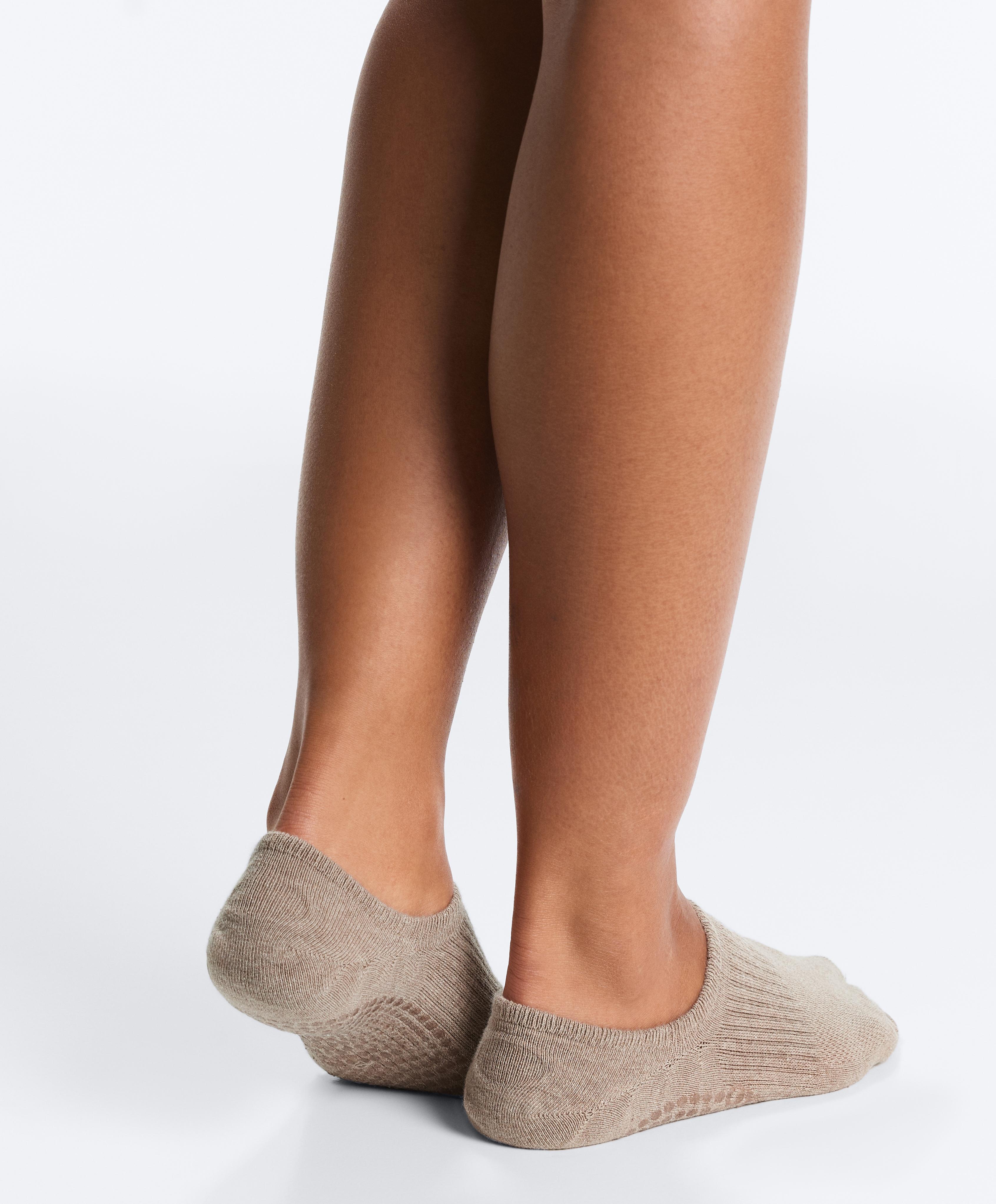 2 pairs of cotton blend yoga and Pilates socks — CHOCOLATE      