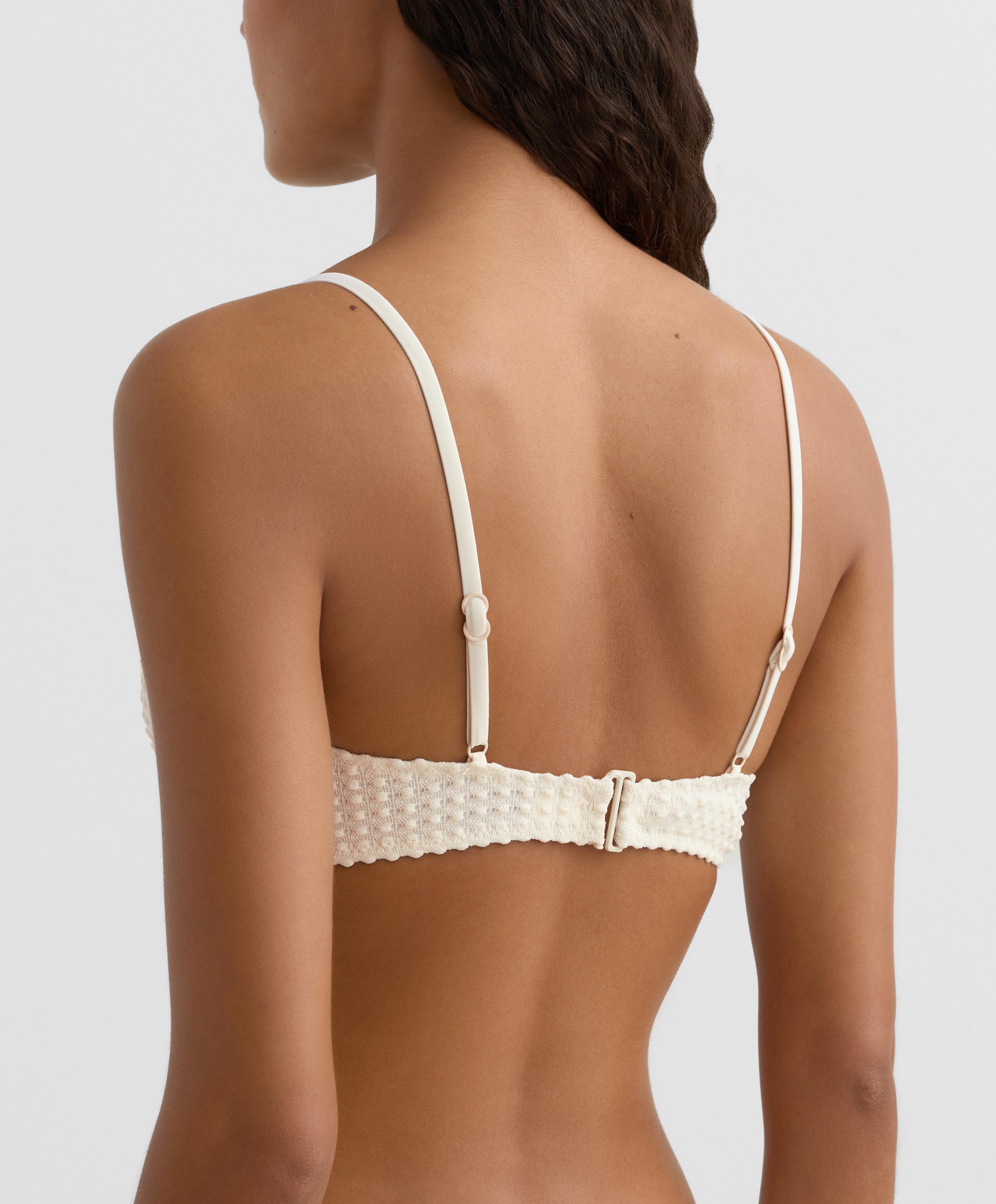 Bubble-texture crochet triangle bikini top — ECRU