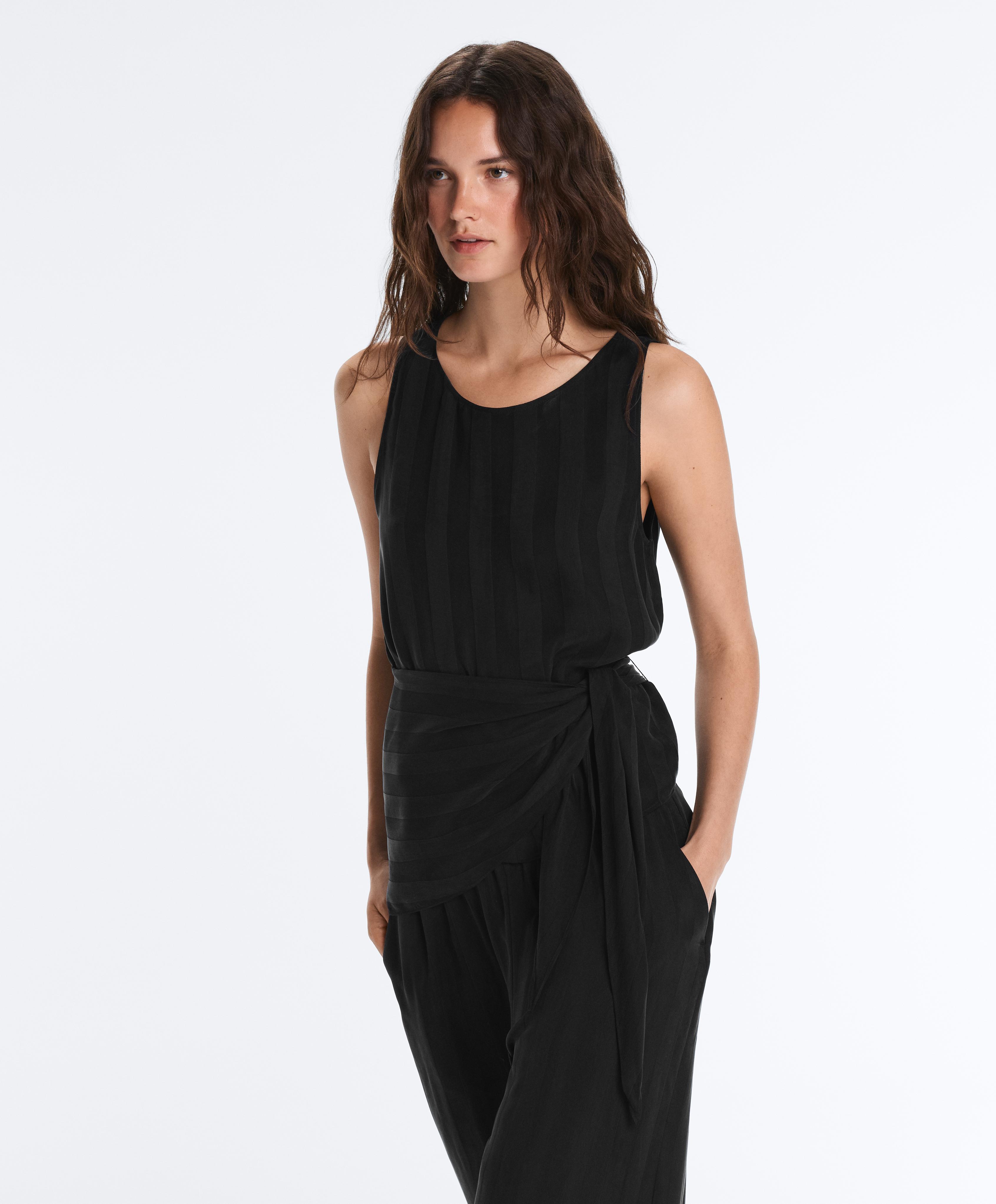 100% cupro sleeveless top with scarf — BLACK