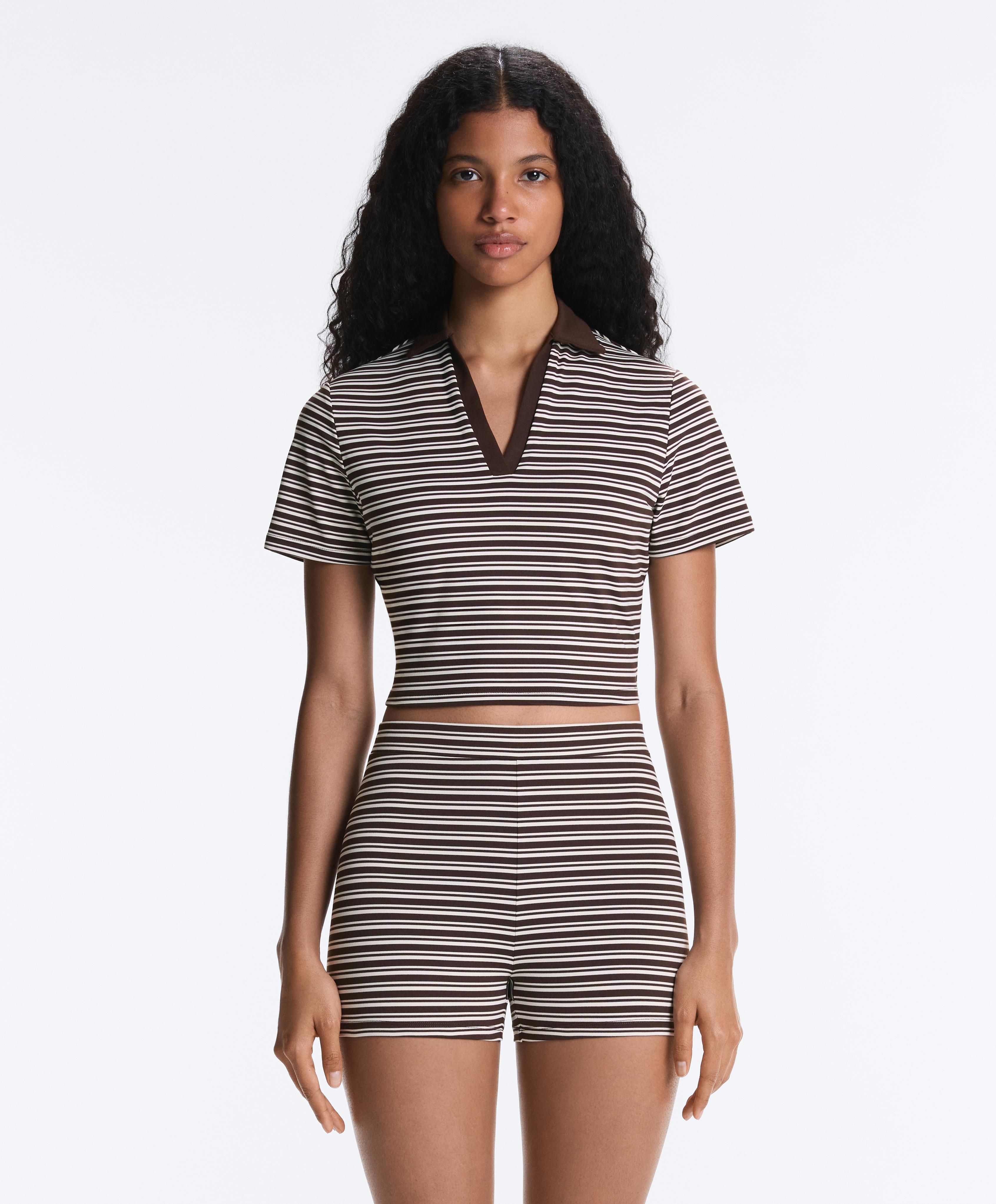 Comfortlux striped short-sleeve polo shirt — DARK BROWN