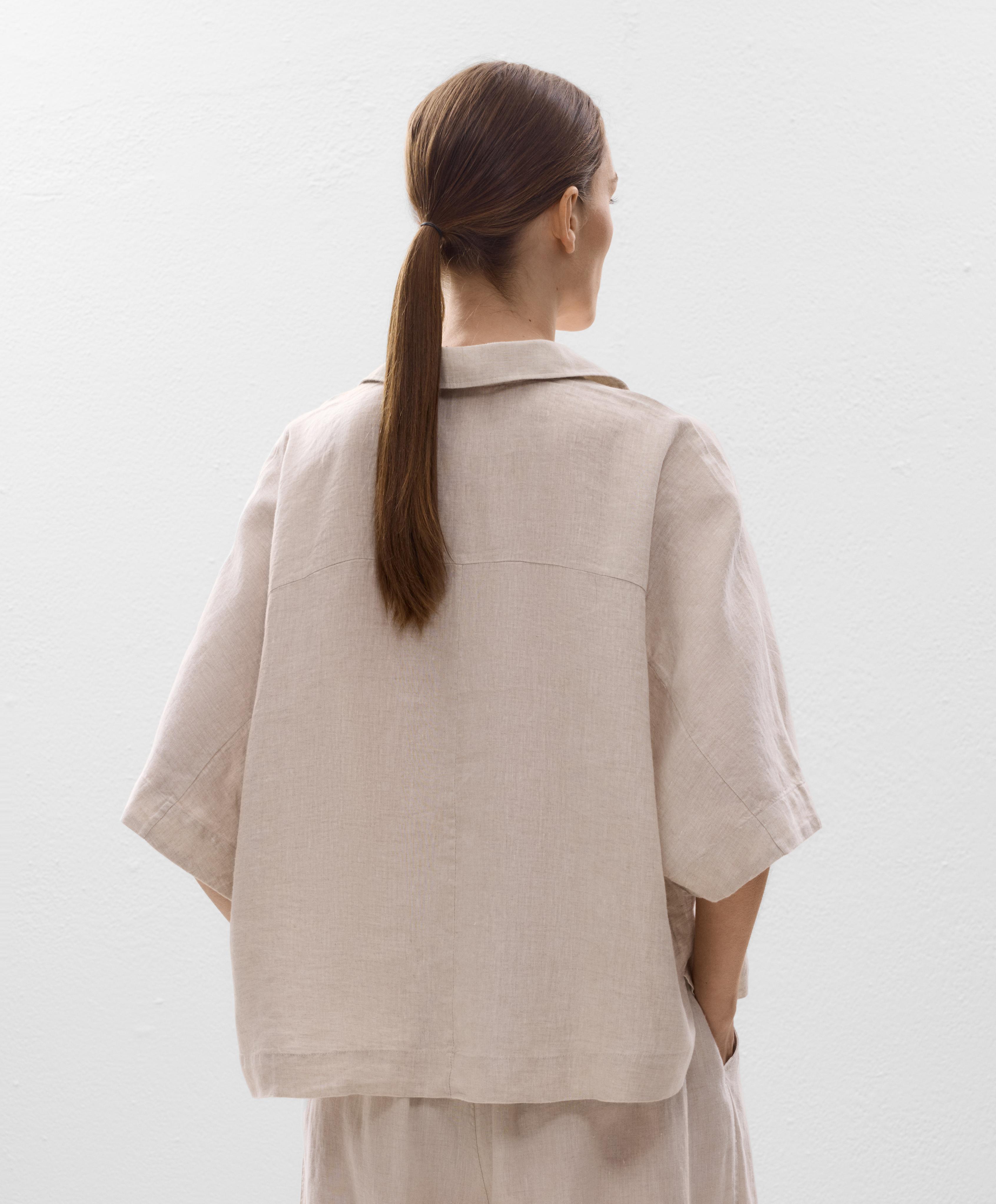 Oversize short-sleeved 100% linen shirt — SAND MELANGE