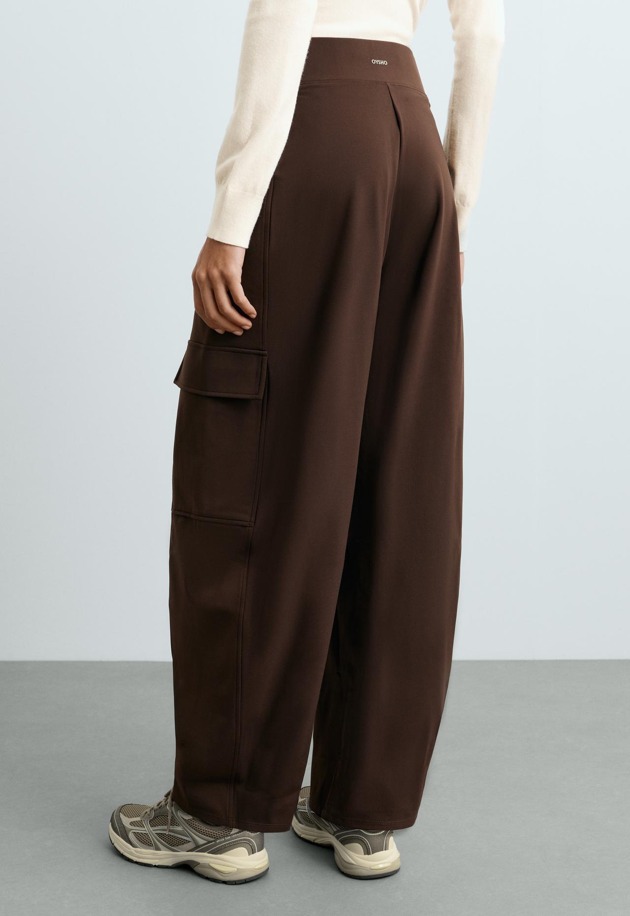 Balloon high rise warm cargo trousers — DARK REDDISH‑BROWN