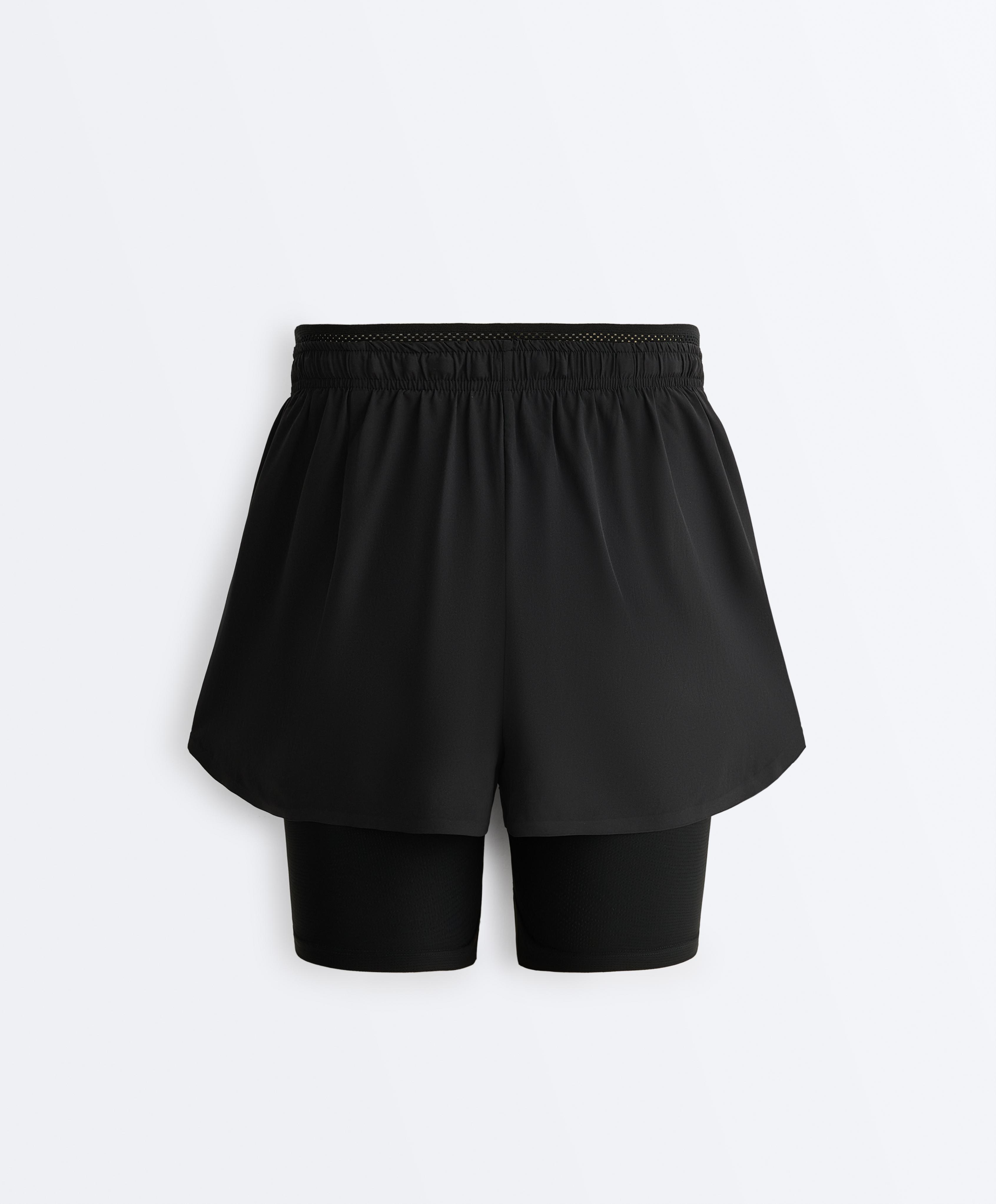 Mid rise 2-in-1 technical shorts — BLACK