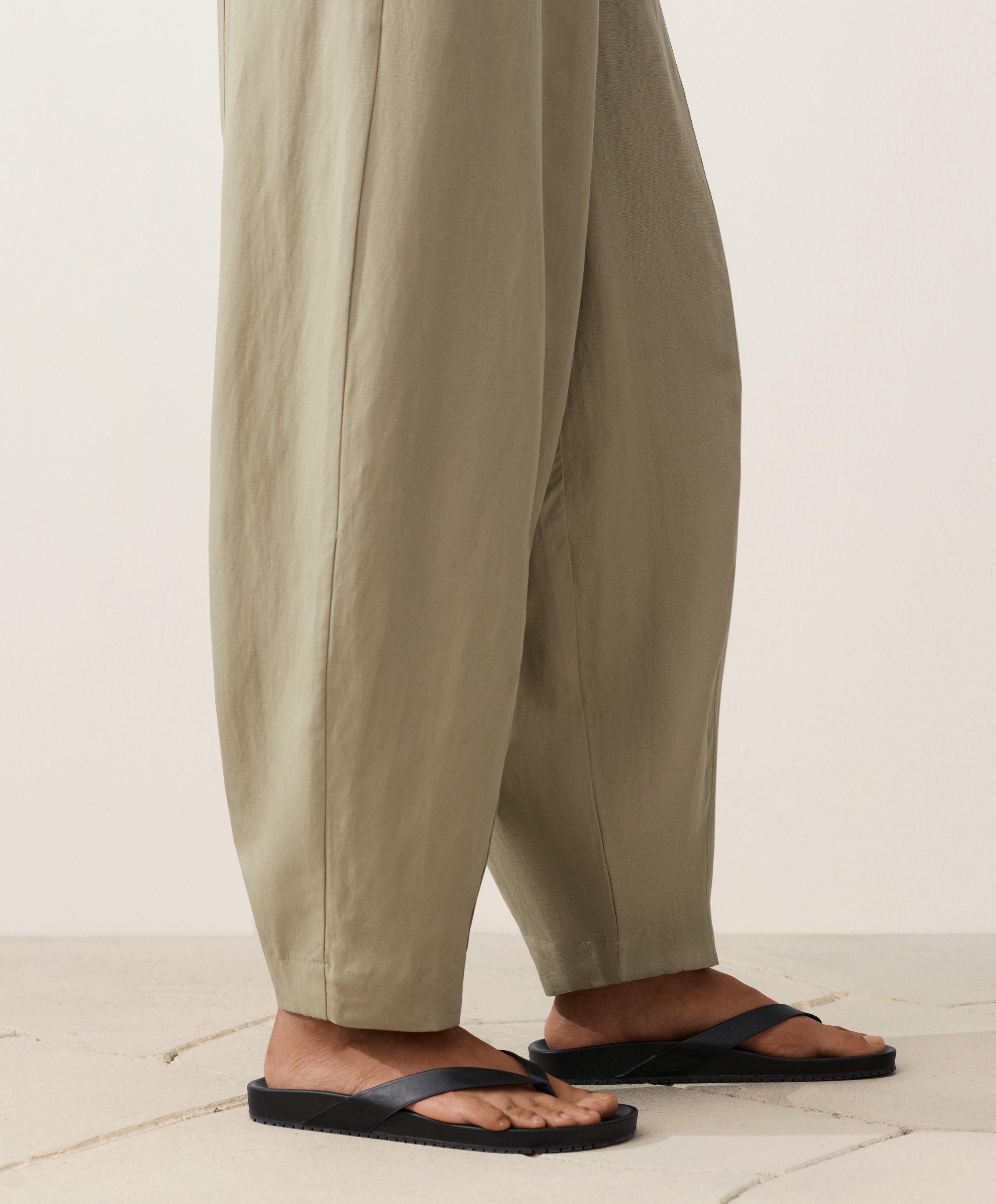 Balloon trousers lyocell blend and 24% linen with seams — GREEN BEIGE
