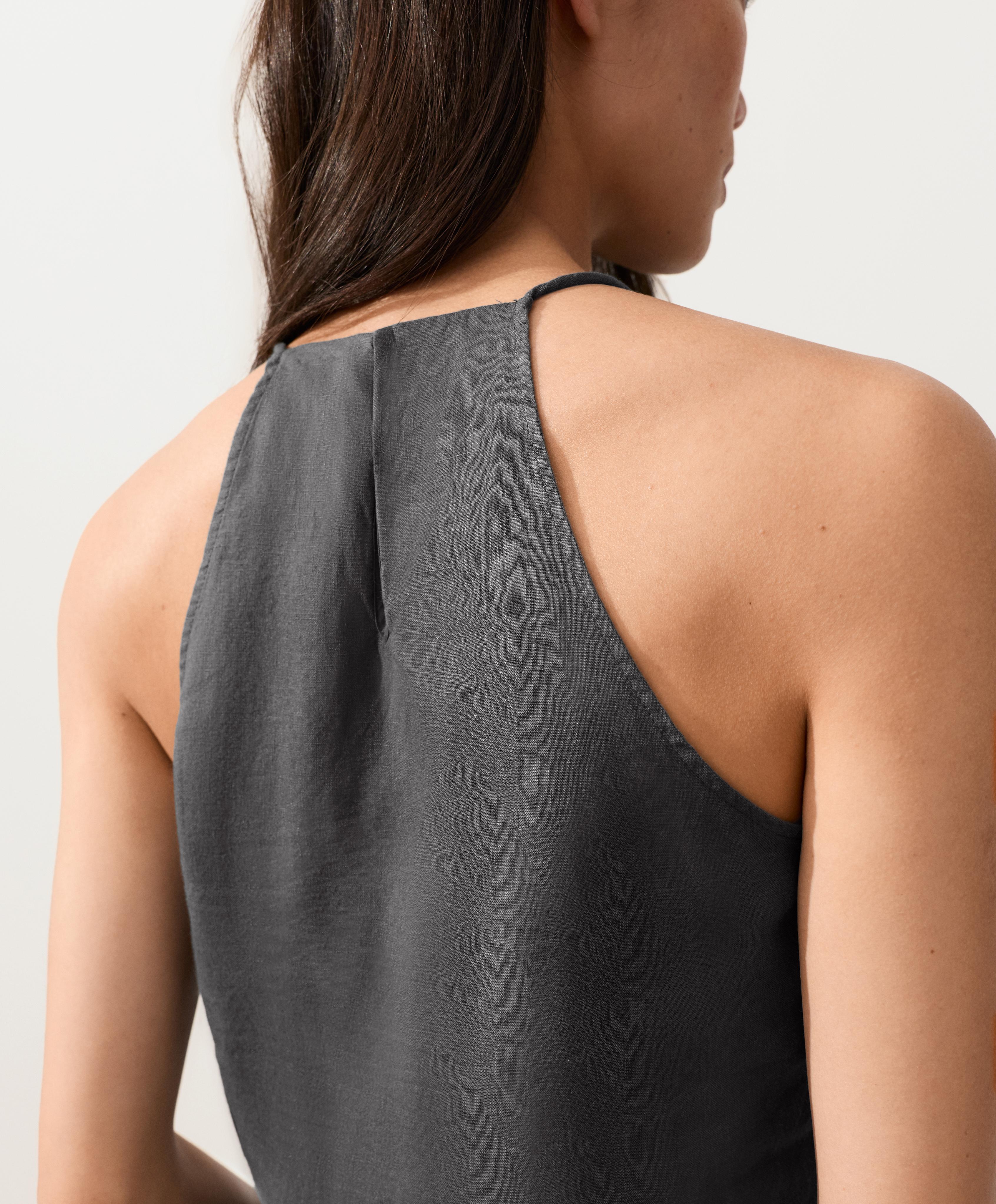 Asymmetric 100% linen sleeveless top — STEEL GREY