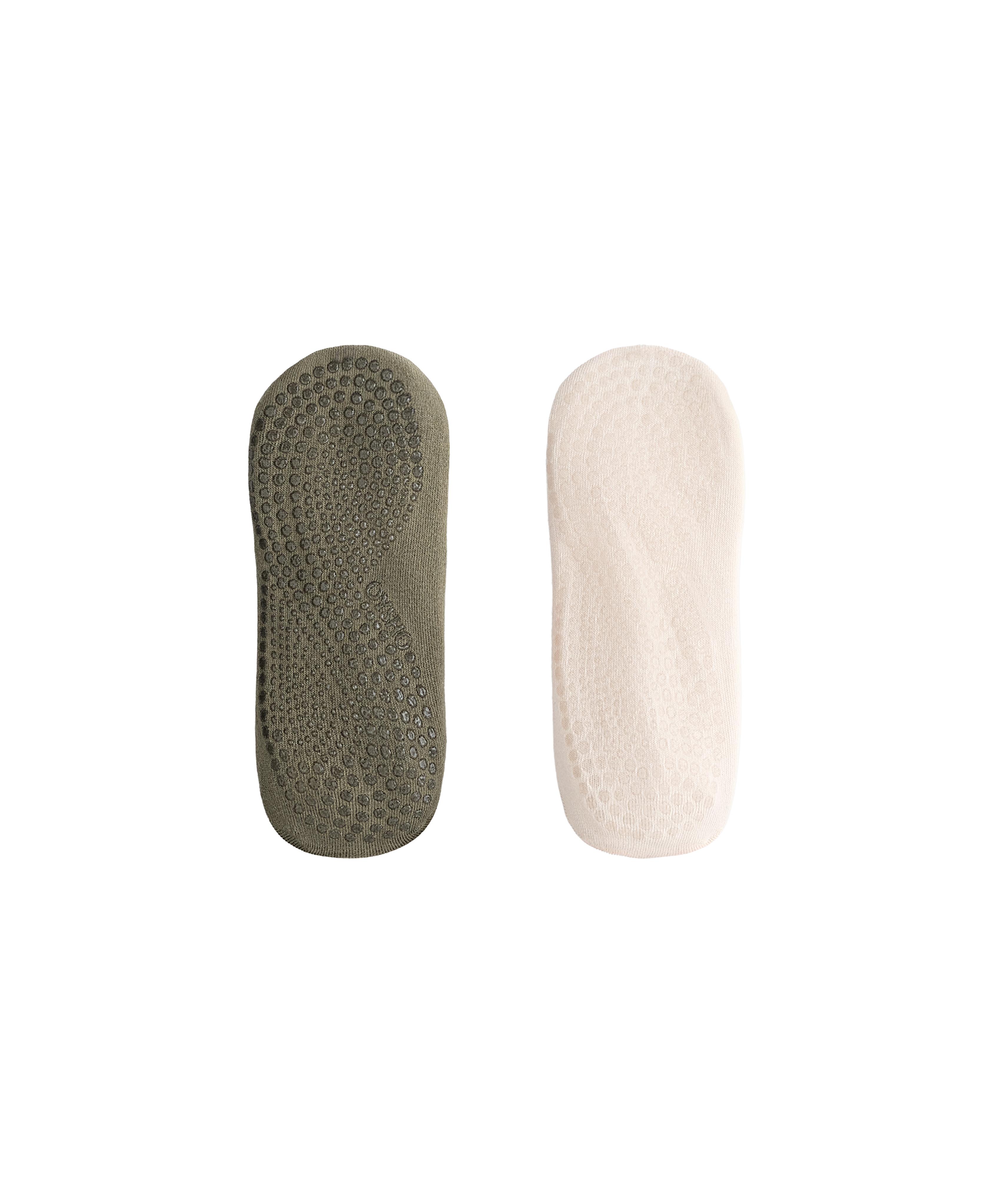 2 pairs of cotton blend sneaker yoga and Pilates socks with crossover straps — OLIVE