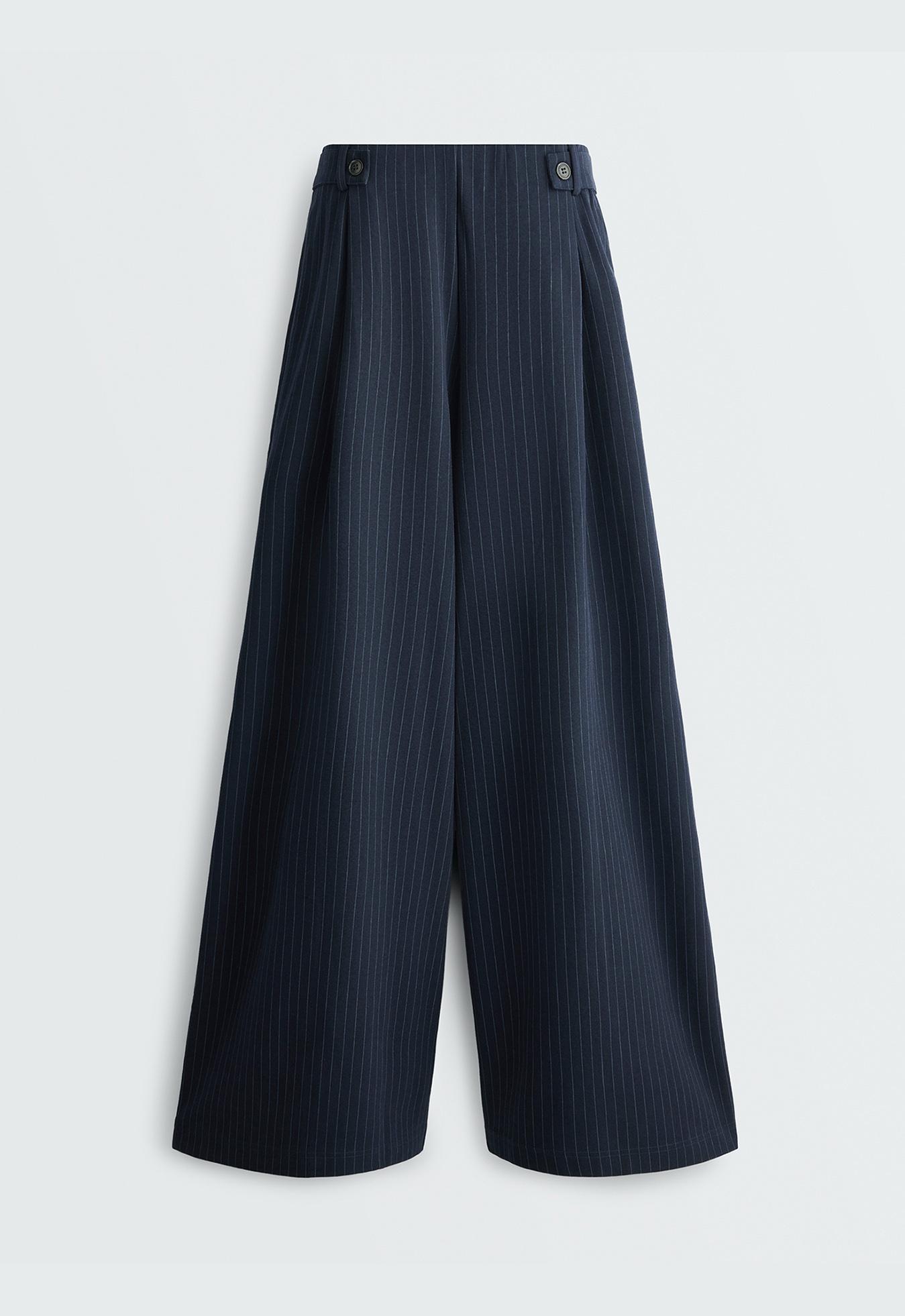 Pinstripe cotton pique wide-leg trousers — NAVY BLUE