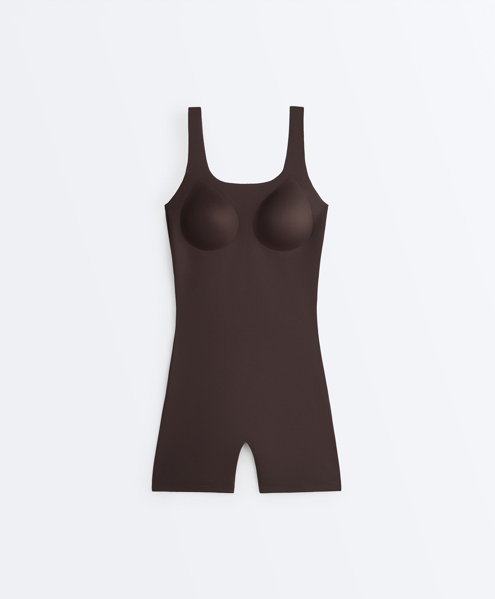 Perfect-adapt strappy short jumpsuit — DARK REDDISH‑BROWN