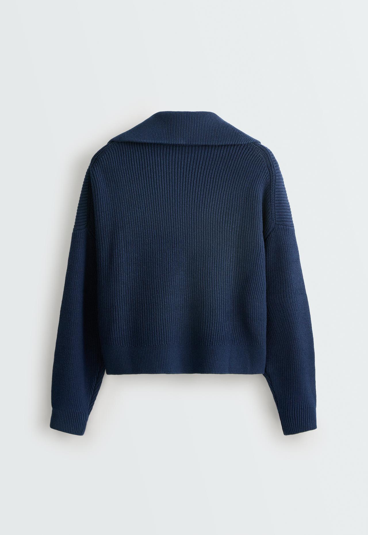 Knit jumper with half zip, cotton and 18% wool — NAVY BLUE
