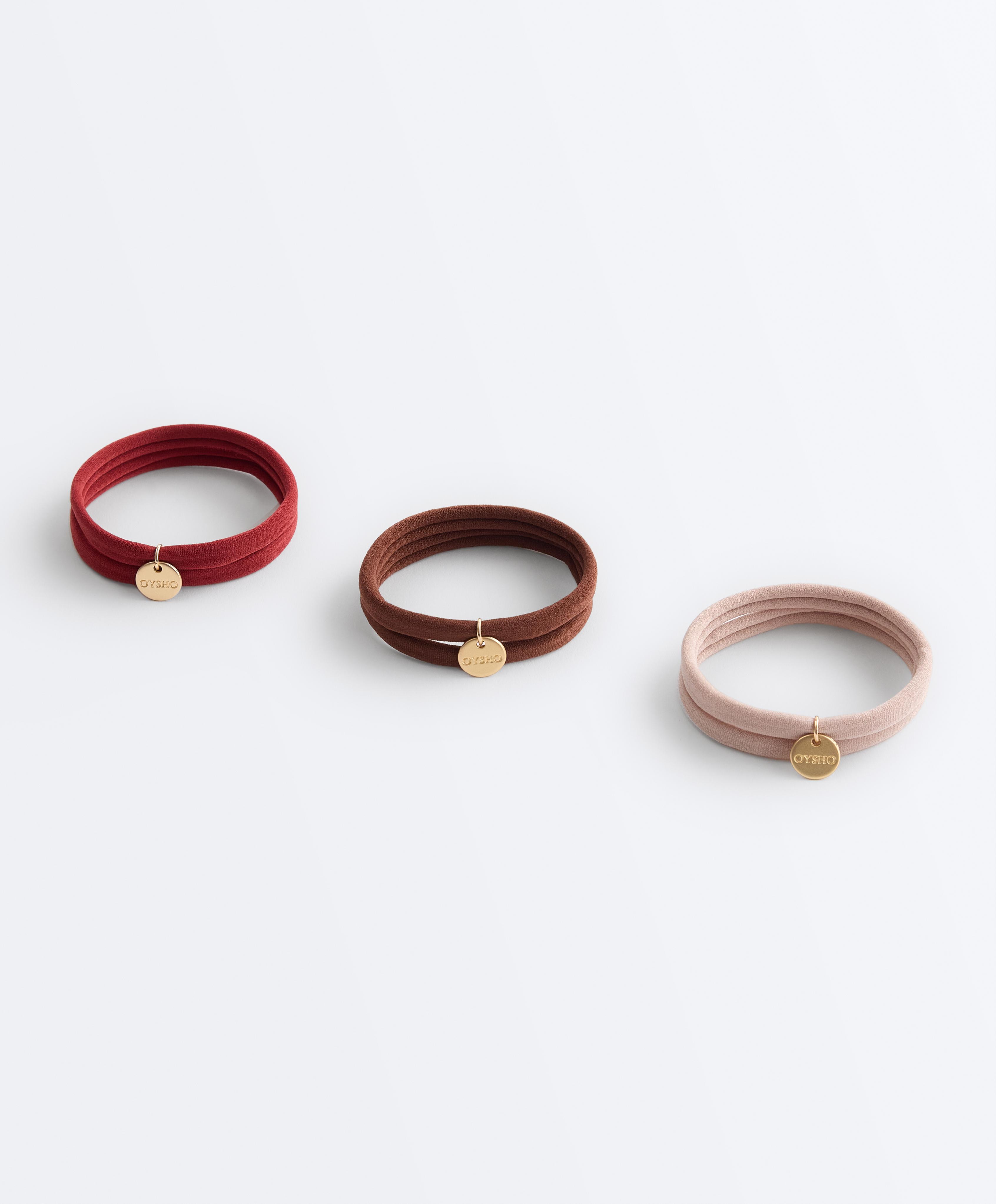 6 Oysho plaque hair ties — DARK BROWN