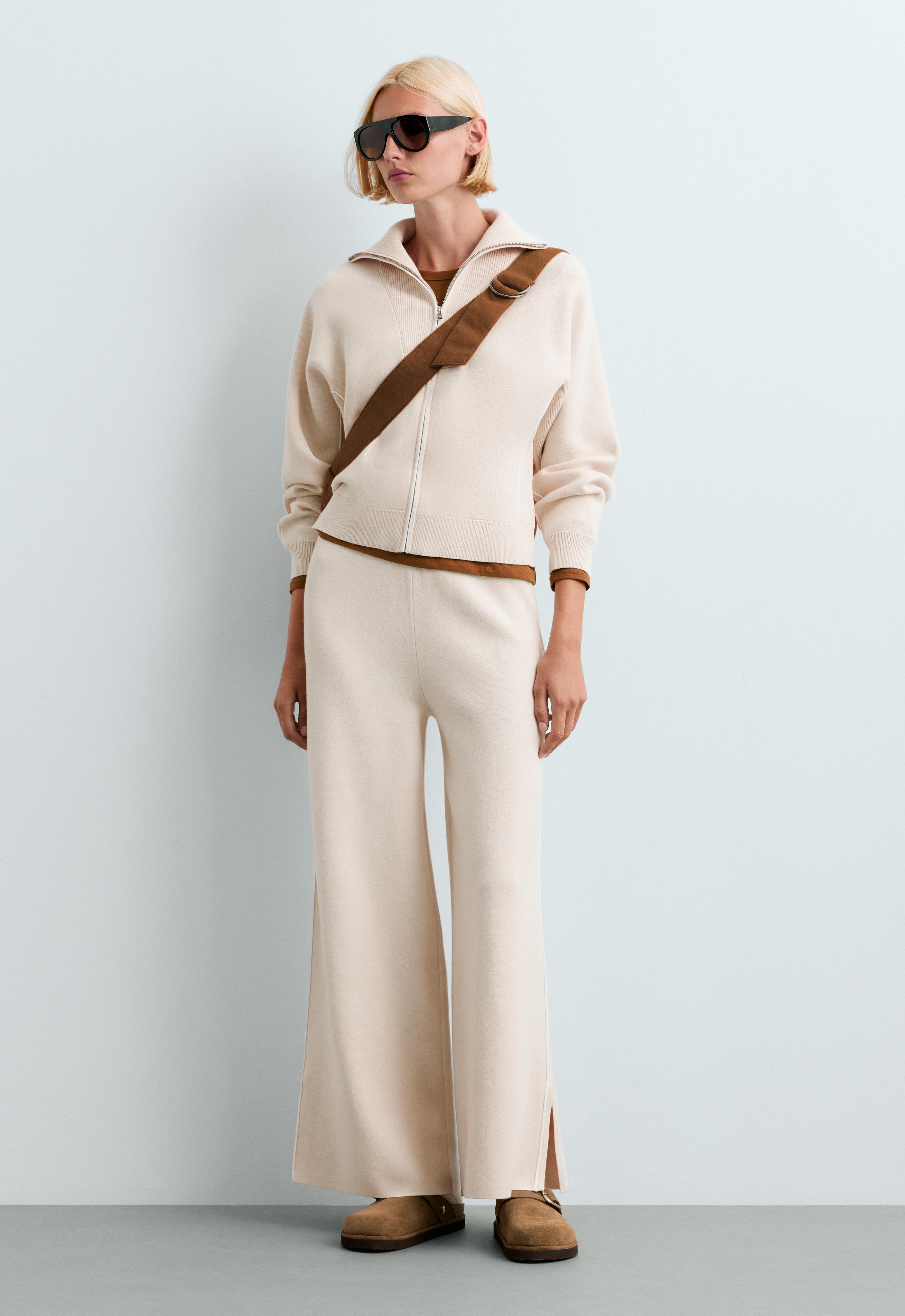 High-neck mixed knit jacket — ECRU