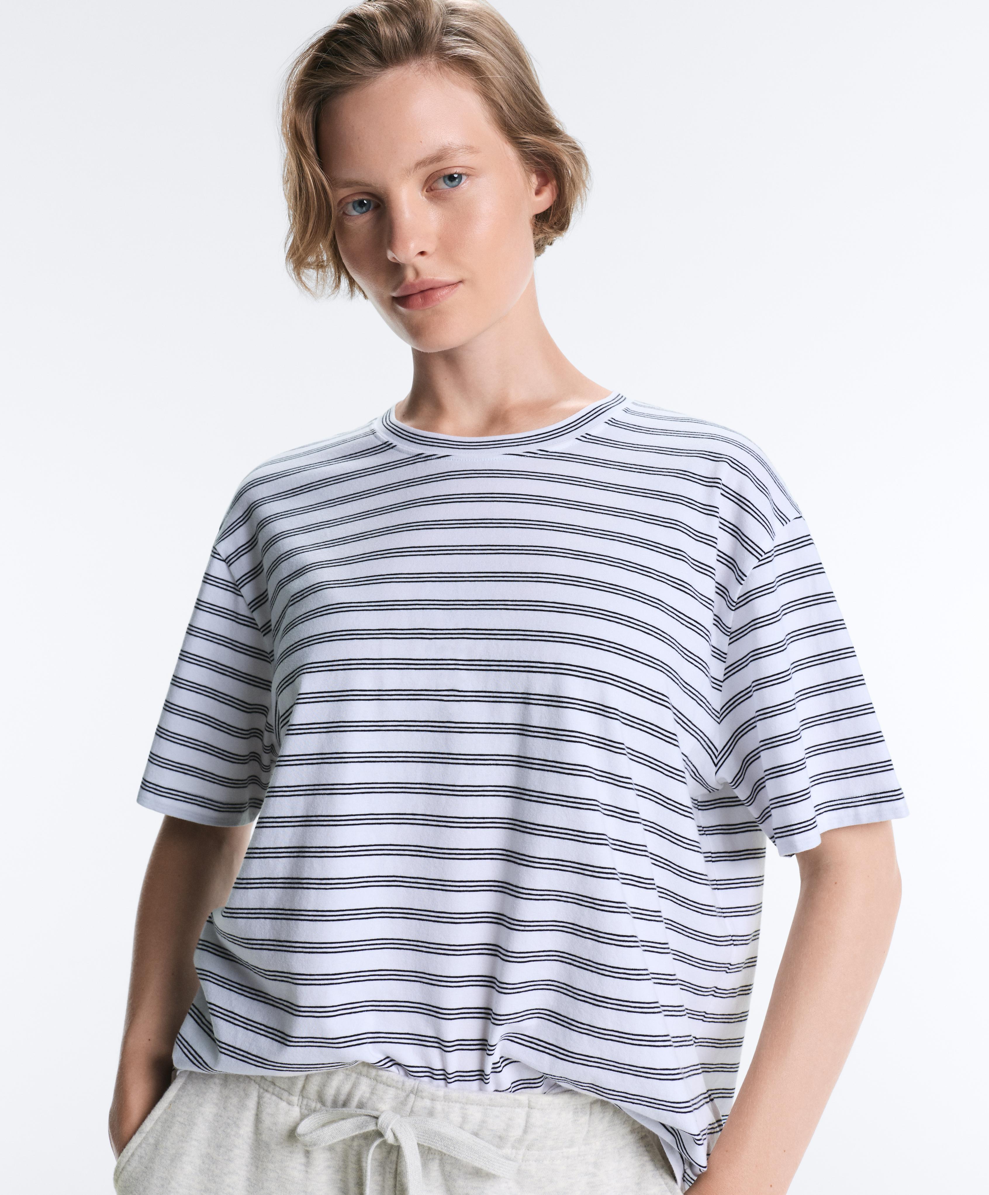 Boxy short-sleeved striped cotton-blend T-shirt — BLACK