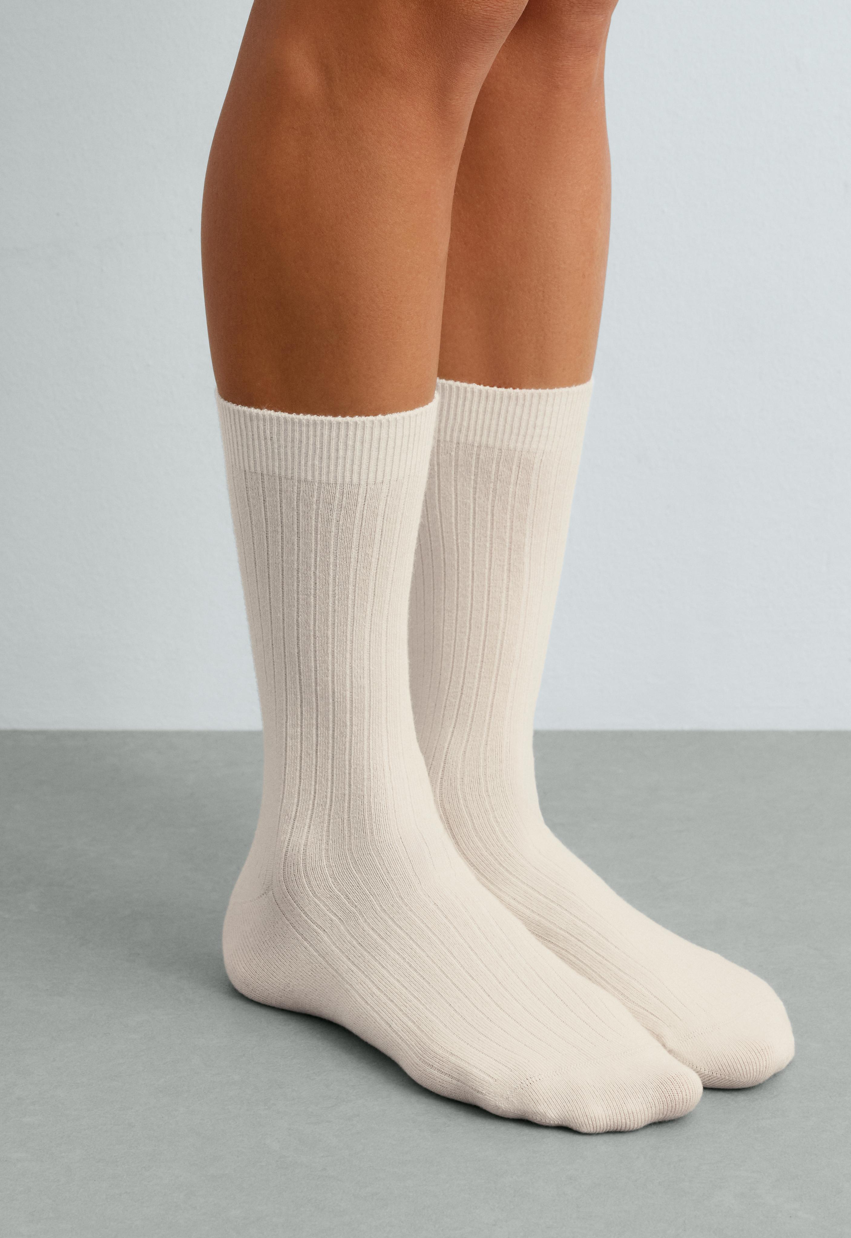 Ribbed modal blend socks with 15% cashmere — ECRU