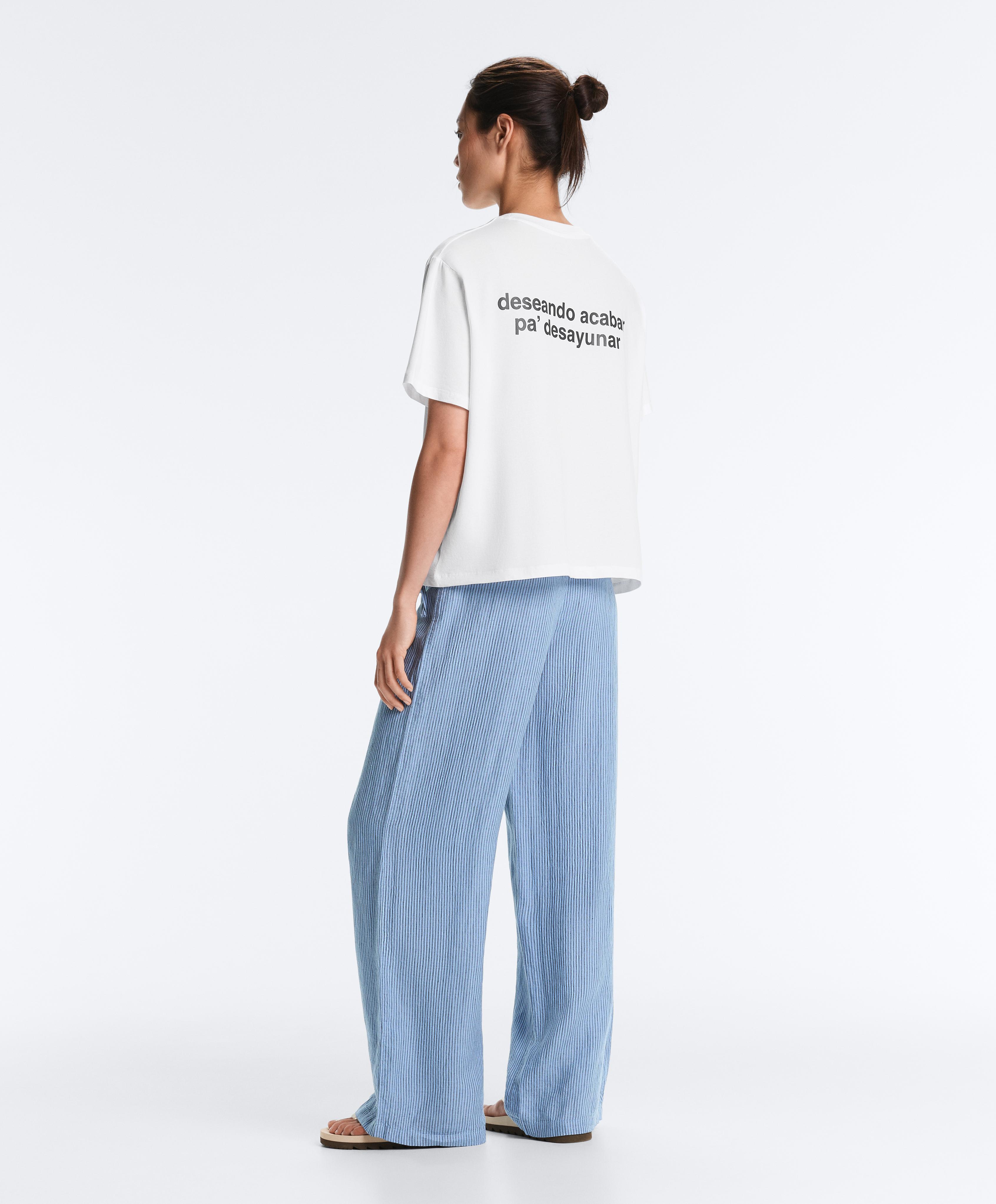 Boxy cotton blend T-shirt with slogan — WHITE 