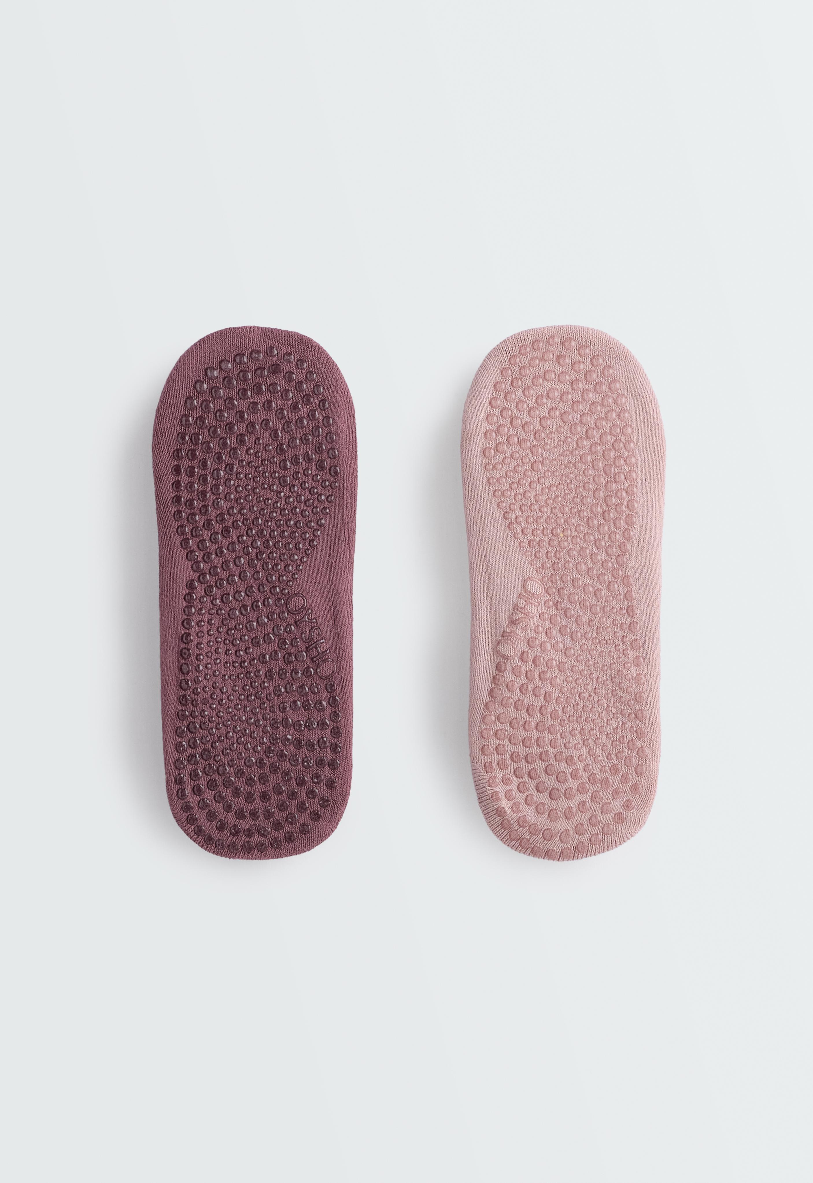 2 pares de calcetines yoga y pilates acolchados mezcla algodón cintas cruzadas