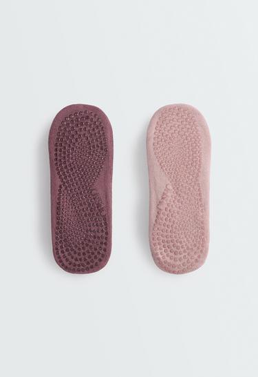 2 pairs of padded cotton blend yoga and Pilates socks with crossover straps — PINK 2
