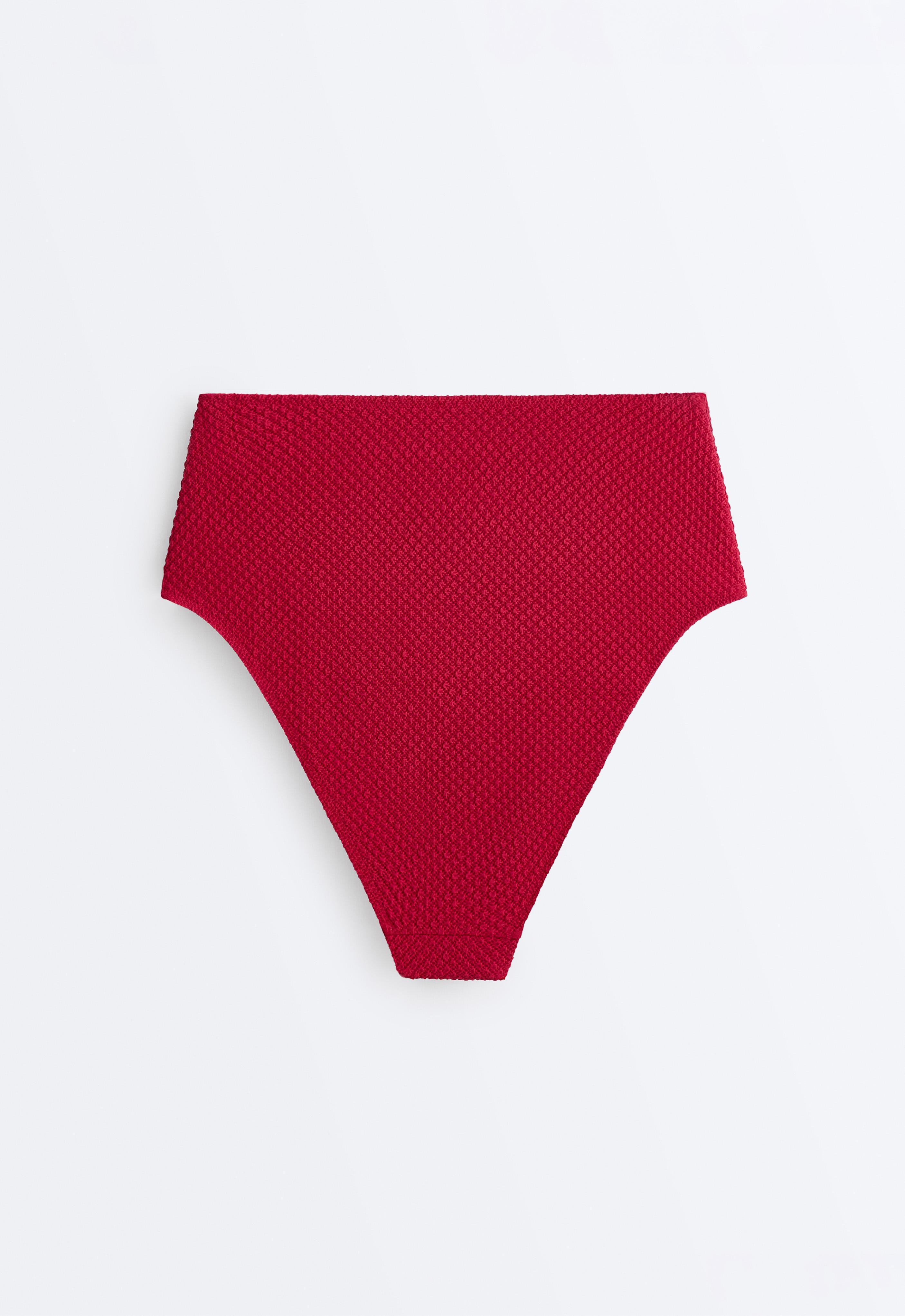 Waffle textured high-waisted bikini briefs — BRIGHT RED