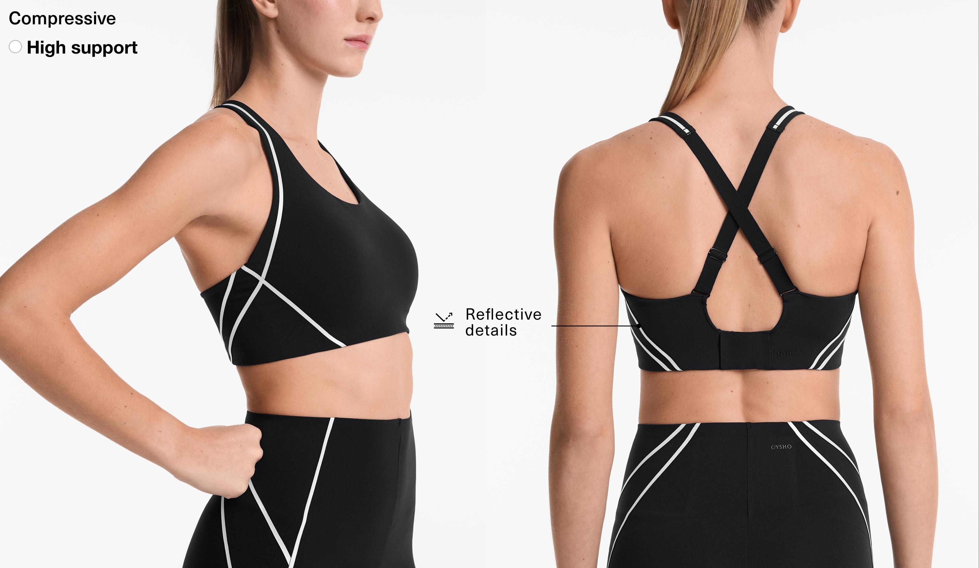 Brassière sport réfléchissante compressive à fort maintien