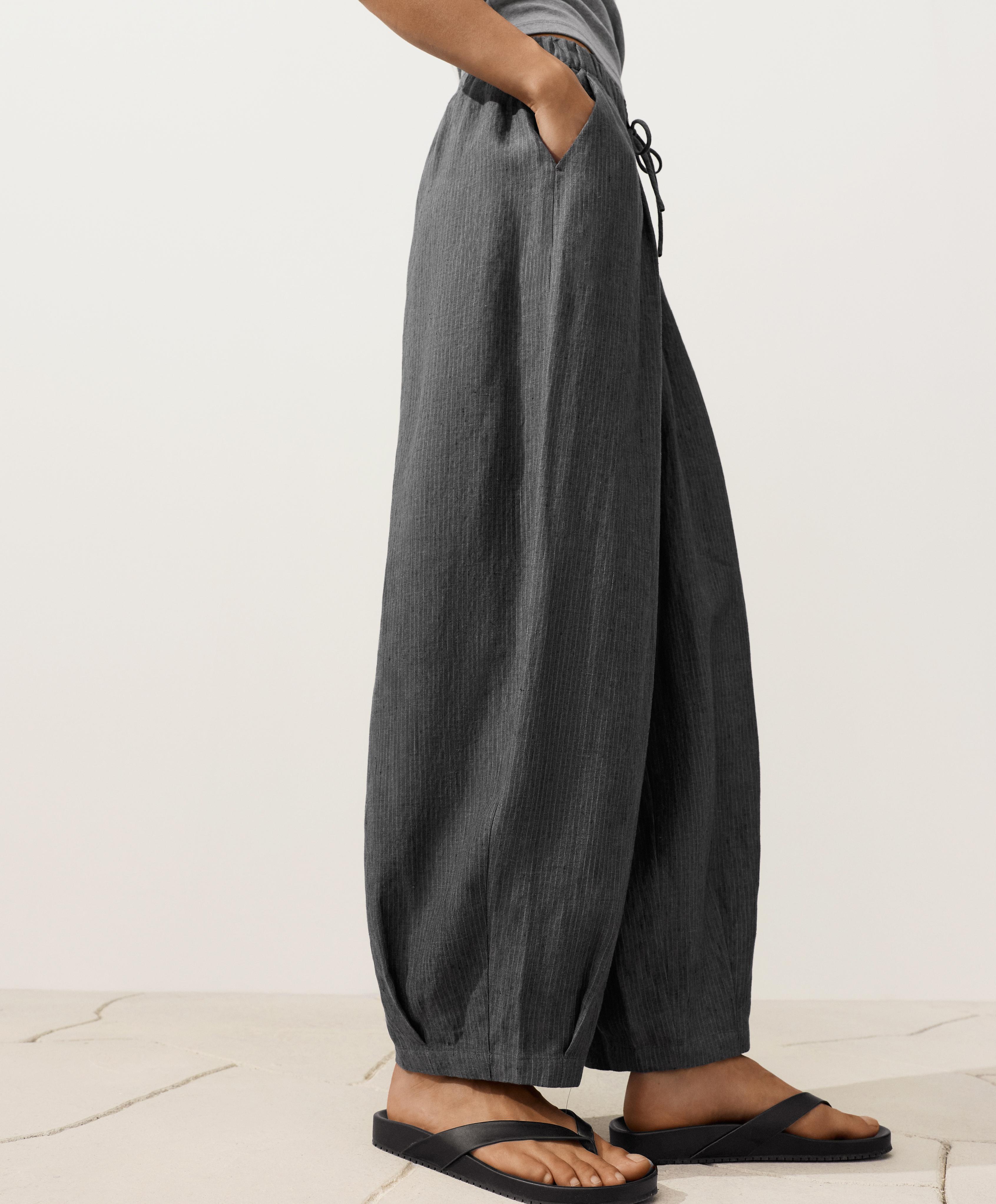 100% linen striped balloon trousers — DARK ANTHRACITE