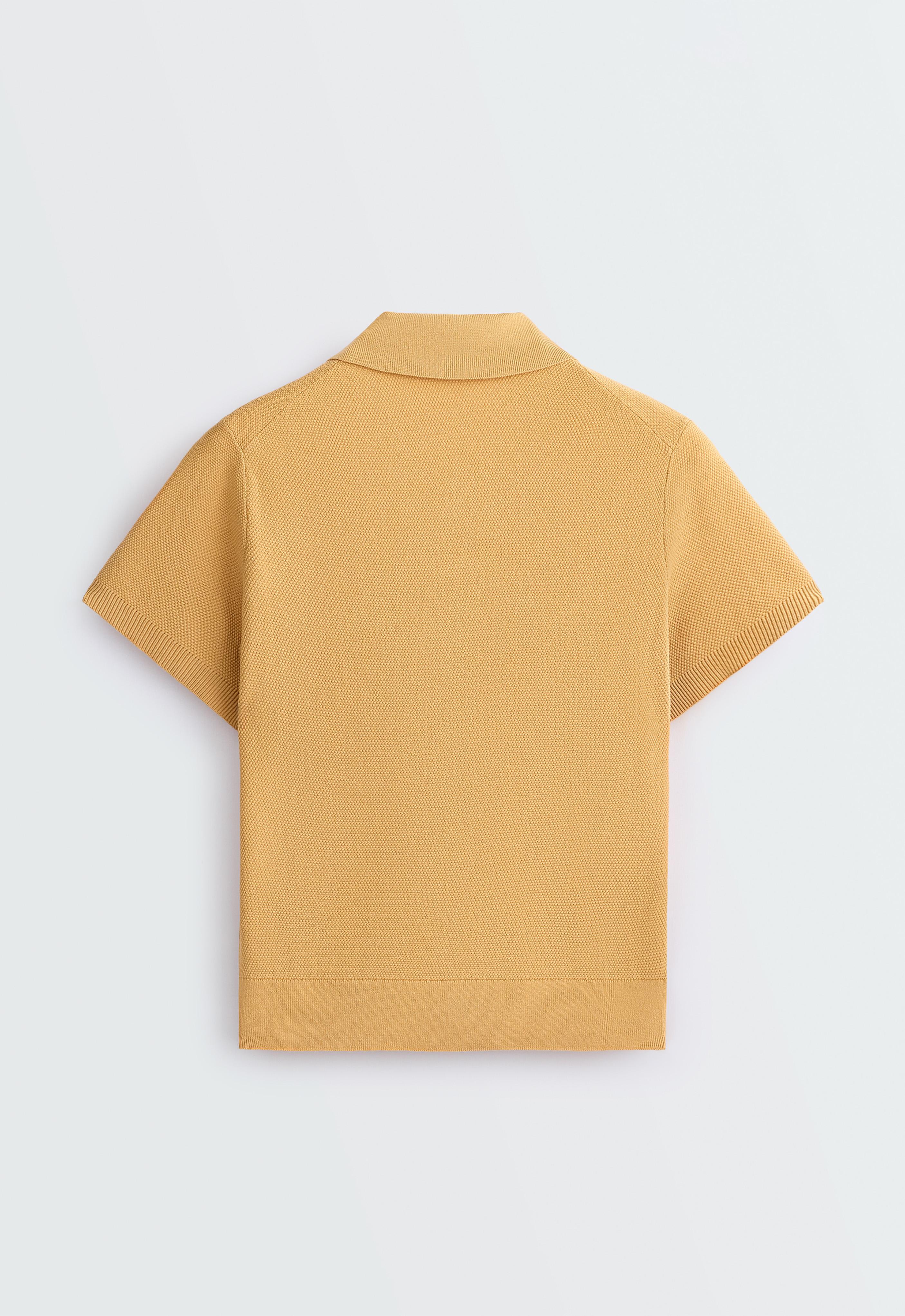 Short-sleeved button knit polo shirt — OCHRE