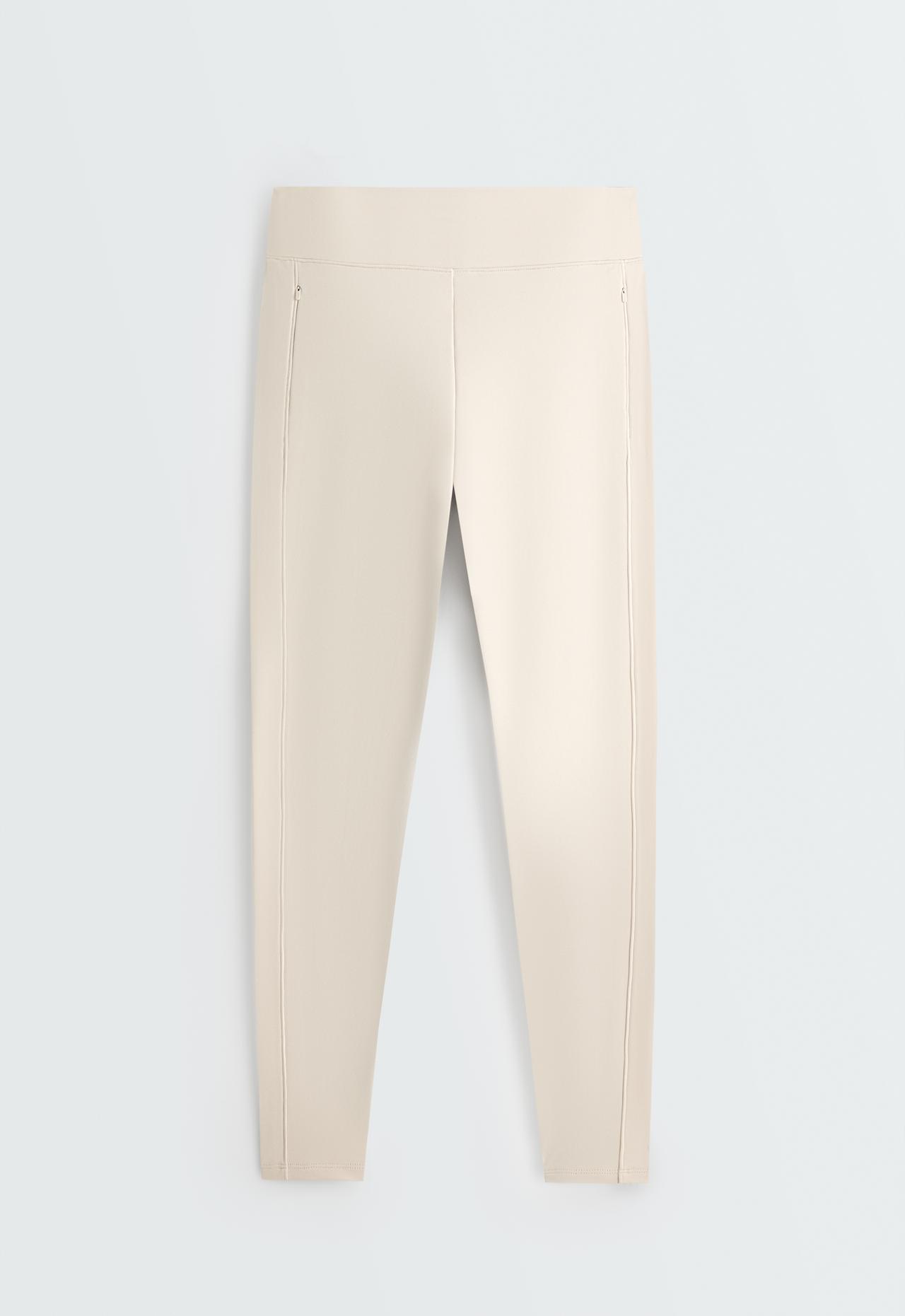 Ankle-length High rise Warm leggings with zips 70cm — ECRU