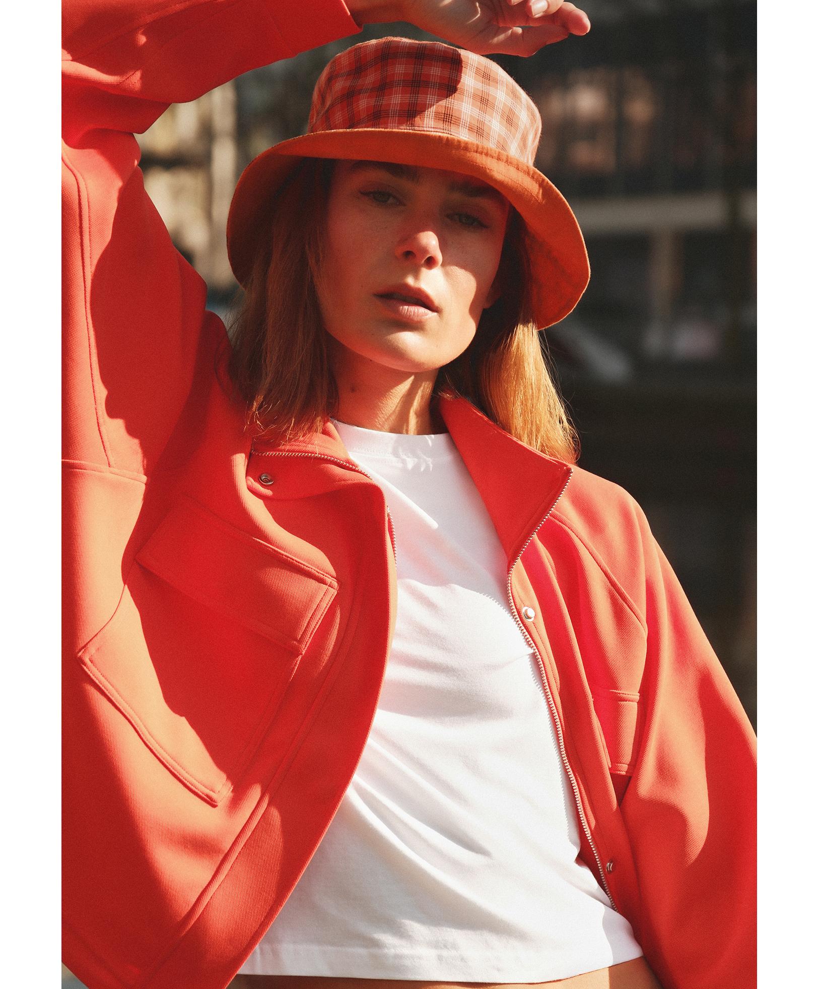 Reversible cotton blend check bucket hat