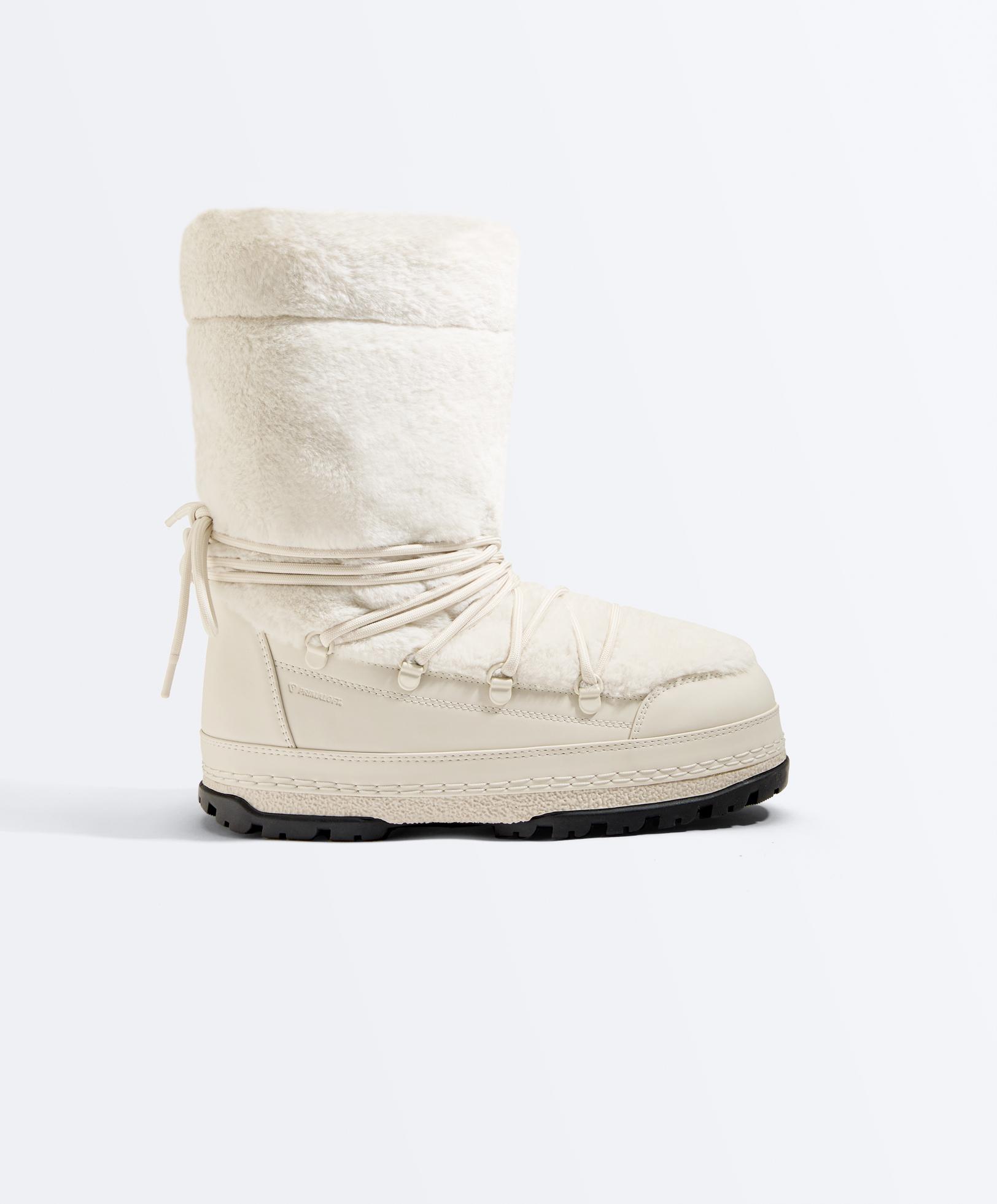 Lace-up technical faux fur boots — ECRU