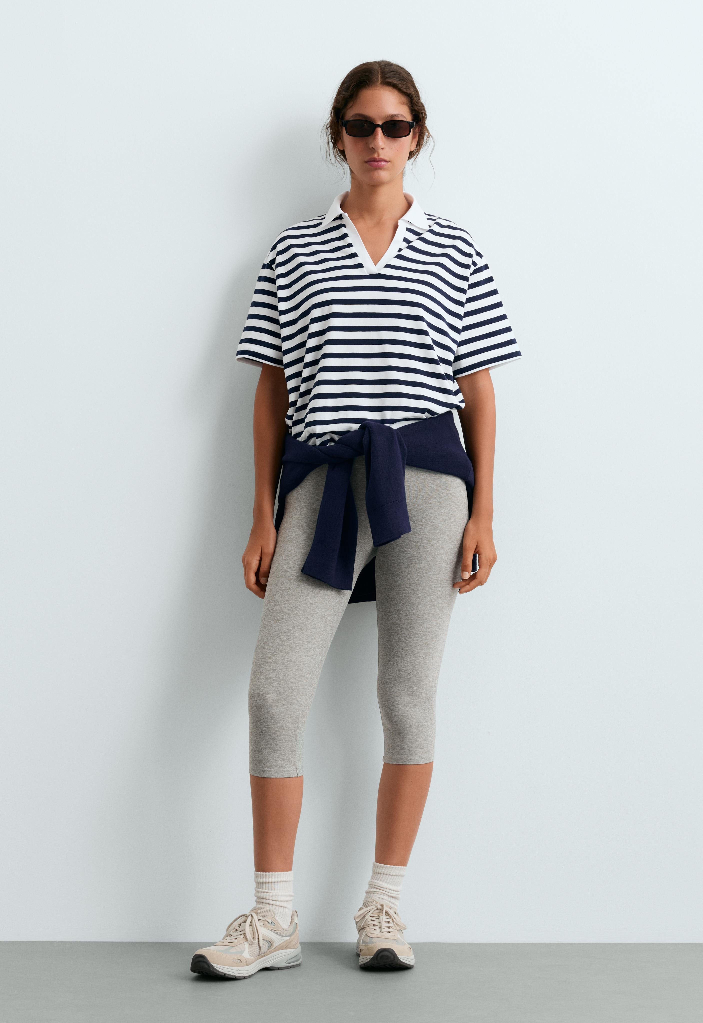 Boxy short-sleeved polo neck cotton blend T-shirt — NAVY BLUE